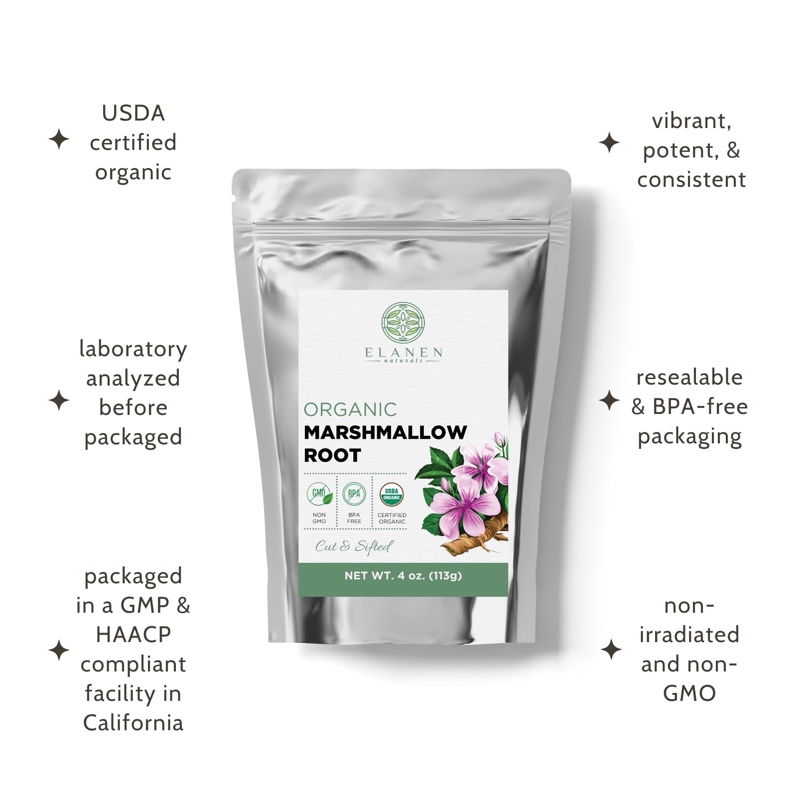 Elanen Naturals Marshmallow Root Tea organic certification