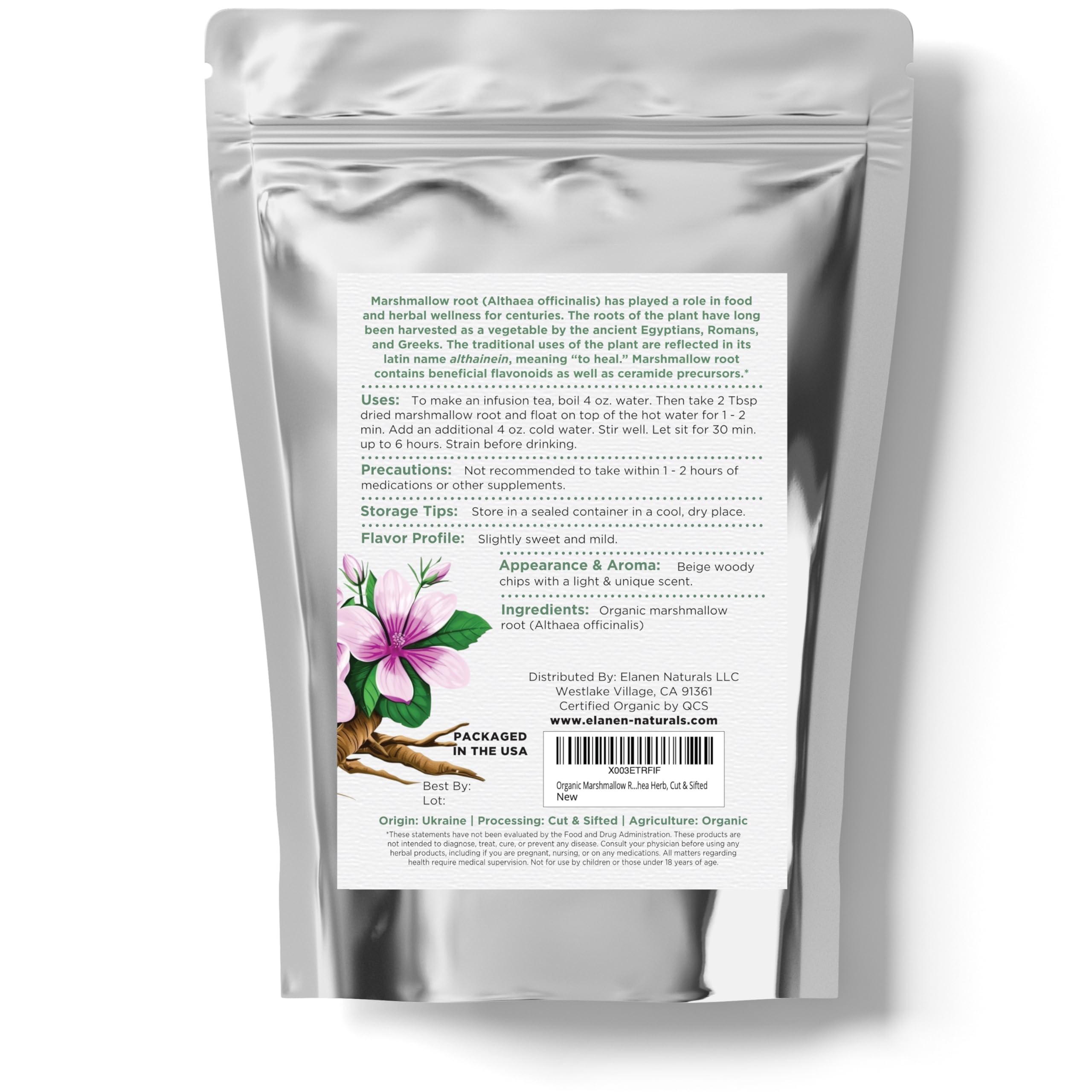 Elanen Naturals Marshmallow Root Tea resealable packaging