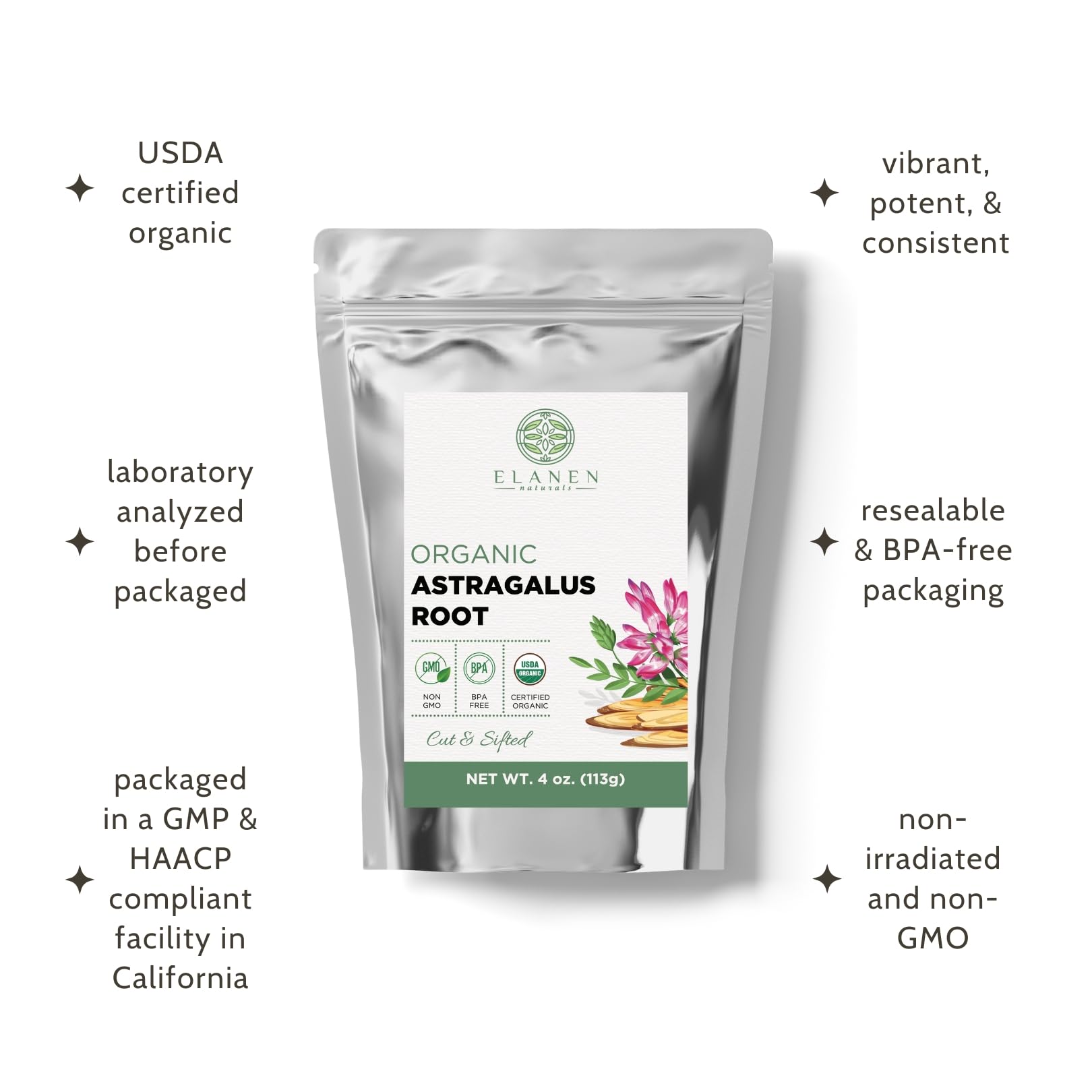 Elanen Naturals Organic Astragalus Root in a bowl