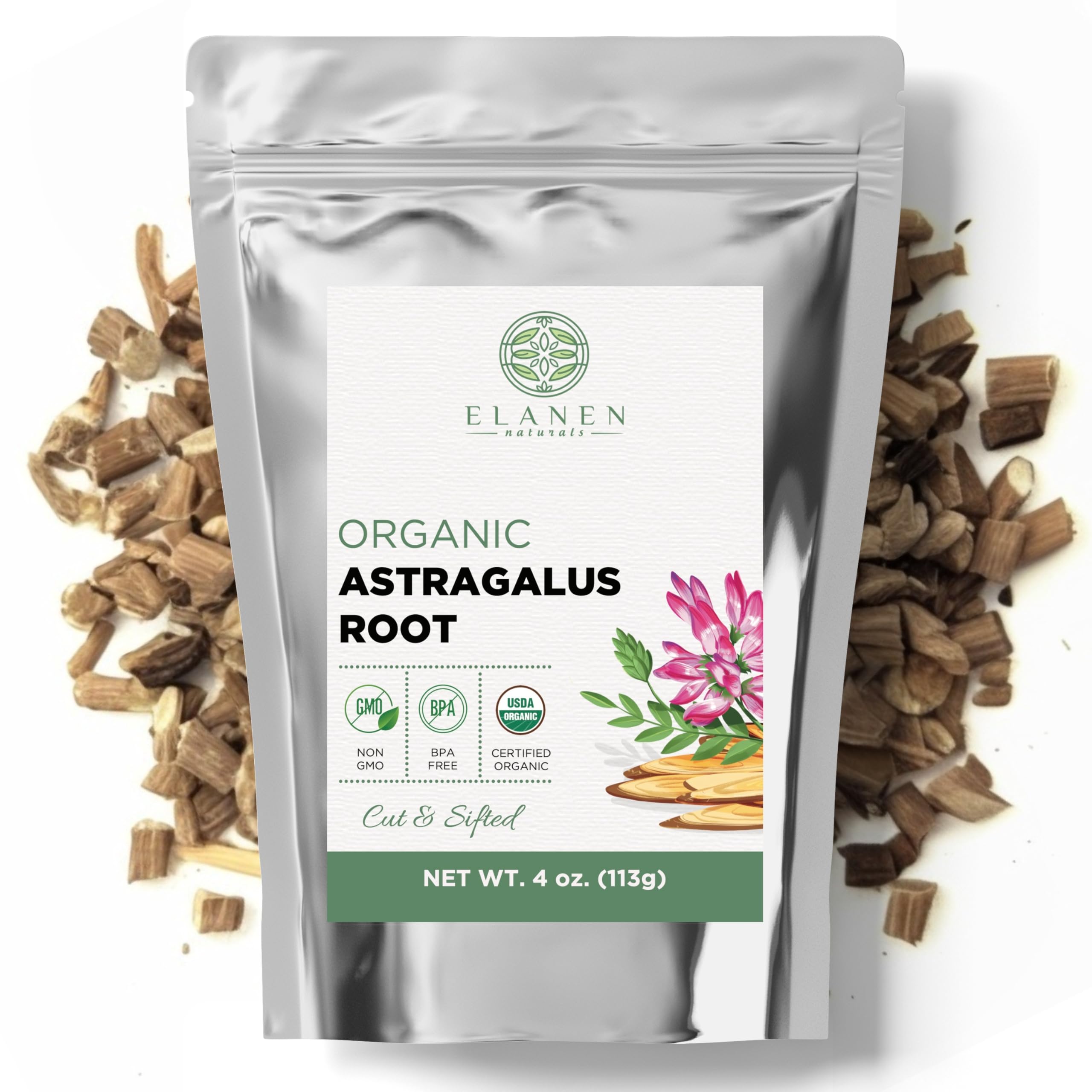 Elanen Naturals Organic Astragalus Root packaging front view