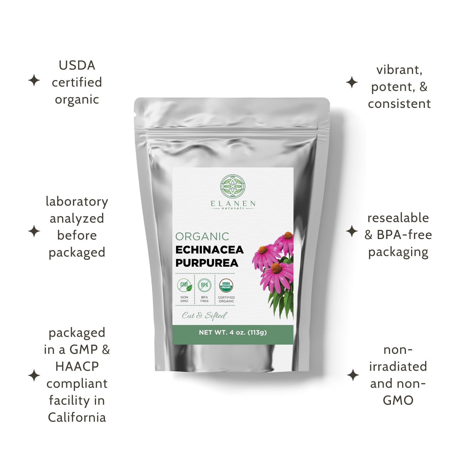 Elanen Naturals Organic Echinacea Purpurea Herb close-up