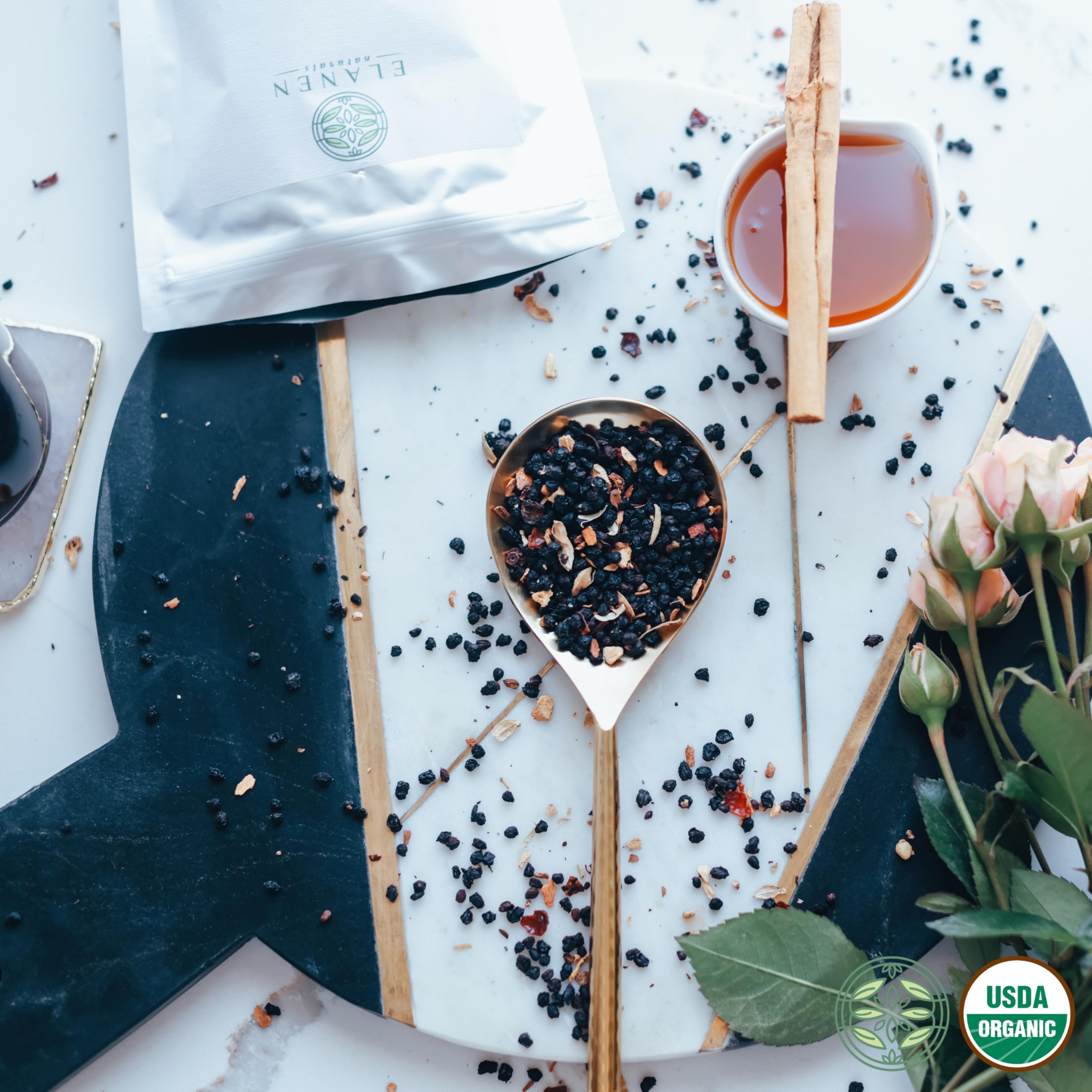 Elanen Naturals Organic Elderberry Syrup in a glass jar