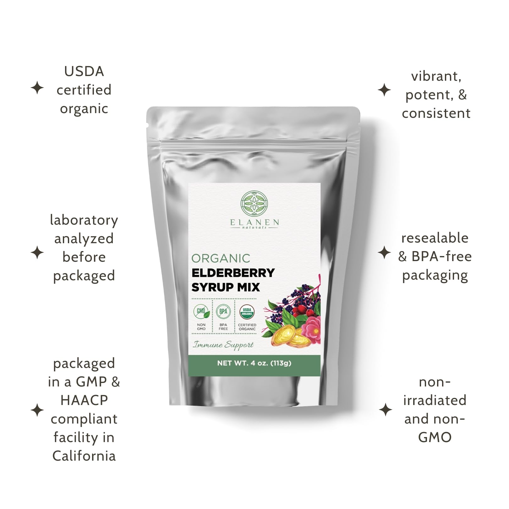 Elanen Naturals Organic Elderberry Syrup Kit with honey and brew bag