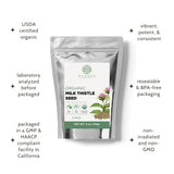 Elanen Naturals Organic Milk Thistle Seeds on a wooden table