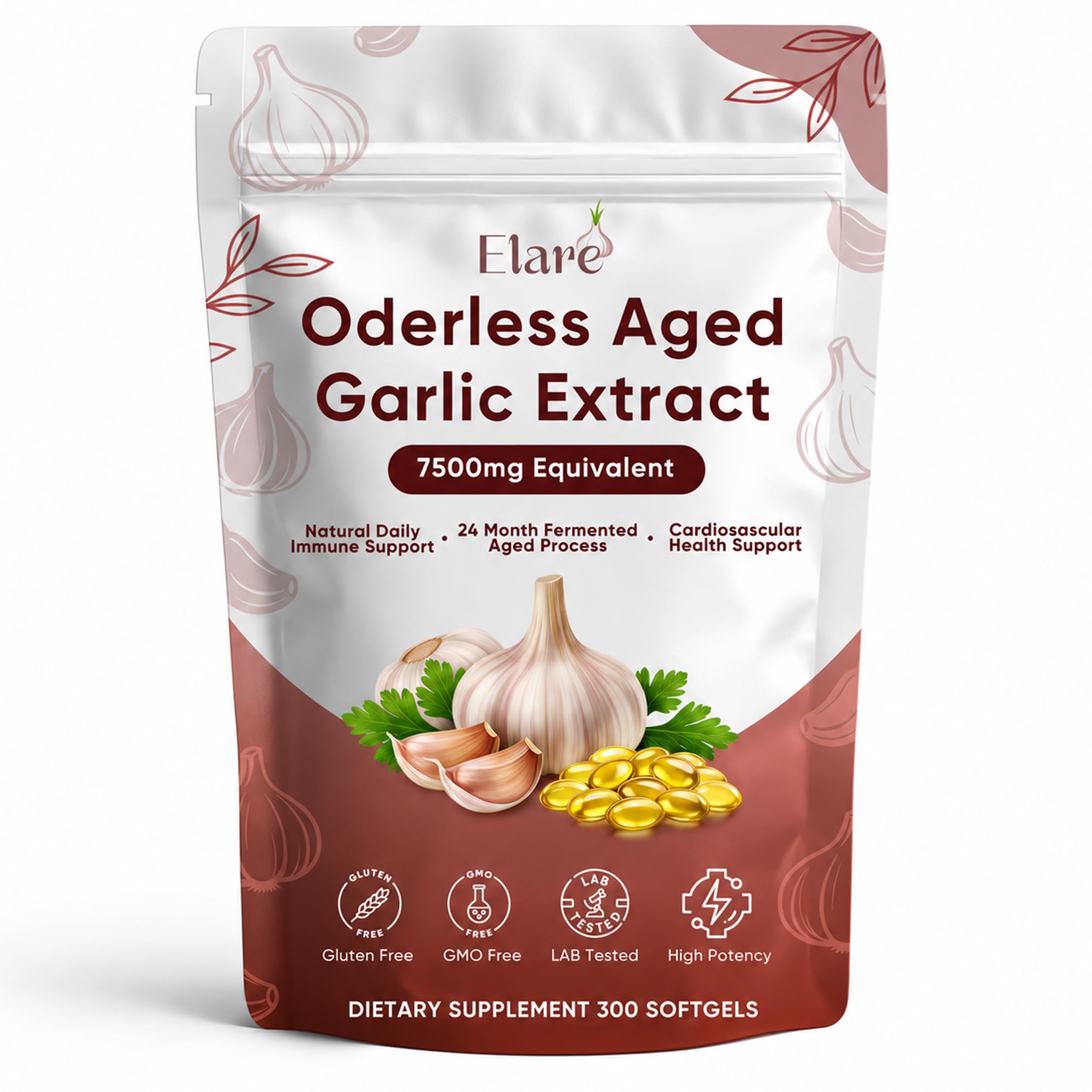 ELARE Aged Garlic Extract Softgels 300 count front view