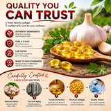 ELARE Aged Garlic Extract Softgels on a wooden table