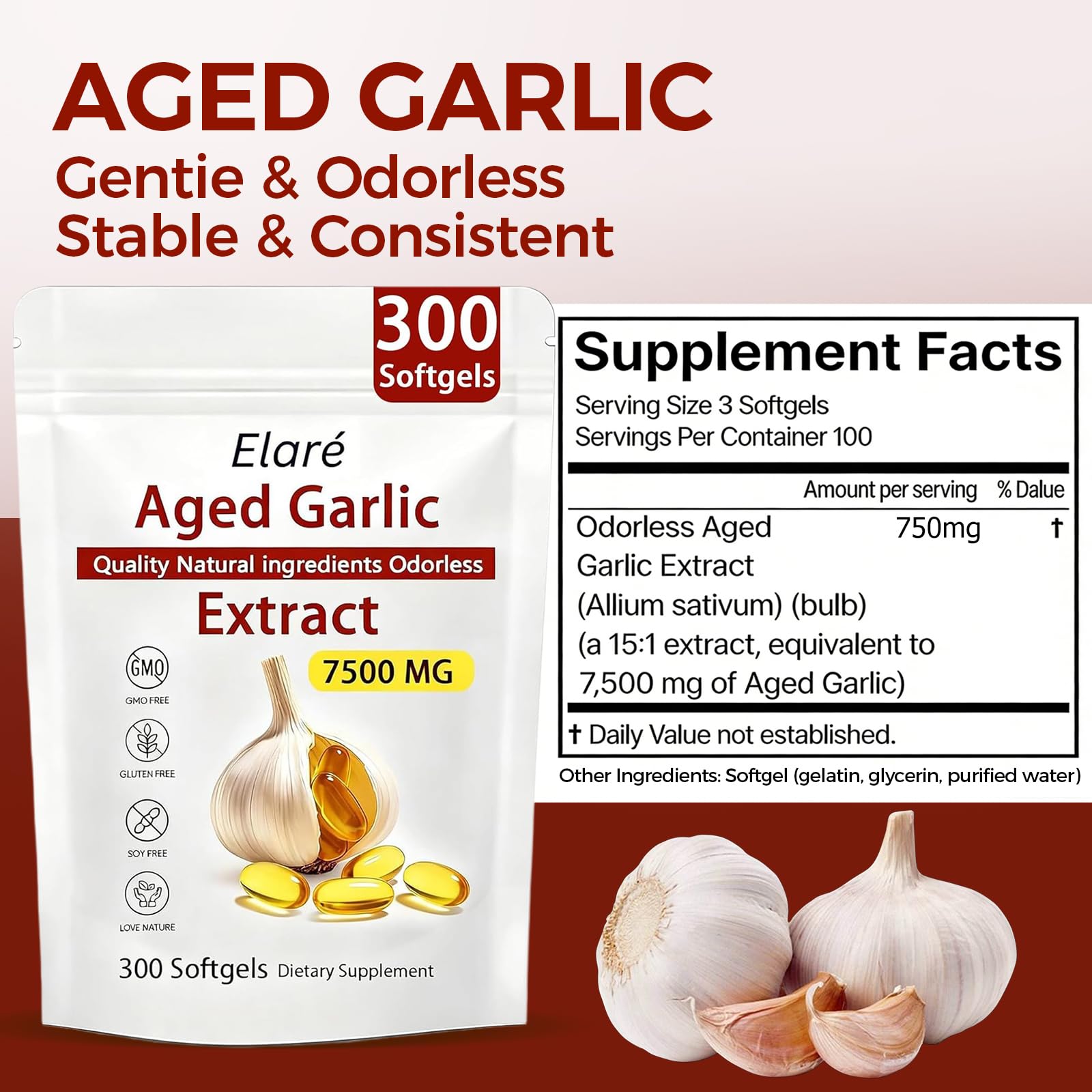 ELARE Odourless Garlic Softgels 15:1 Extract softgel close-up
