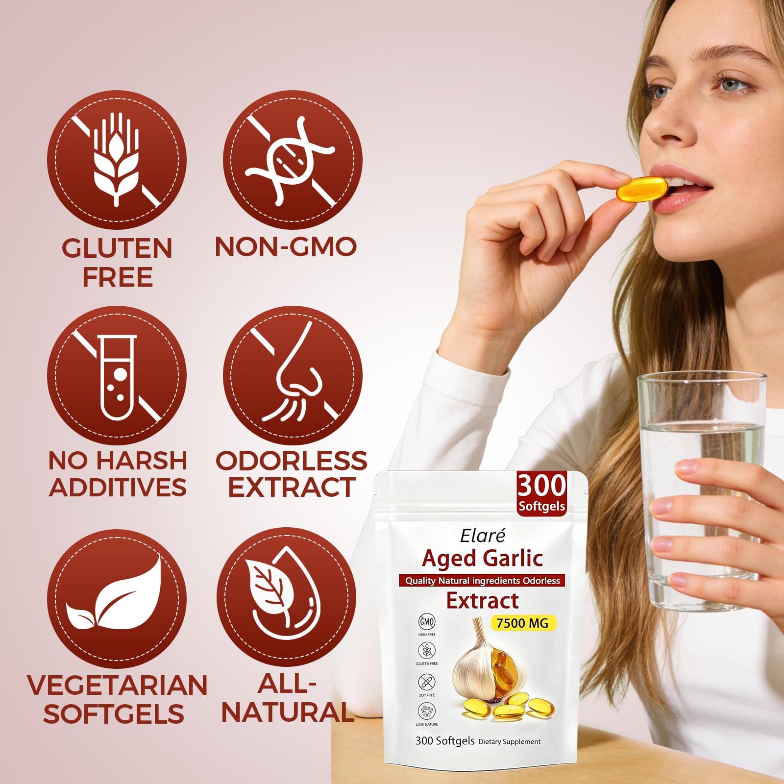 ELARE Odourless Garlic Softgels 15:1 Extract softgels in hand