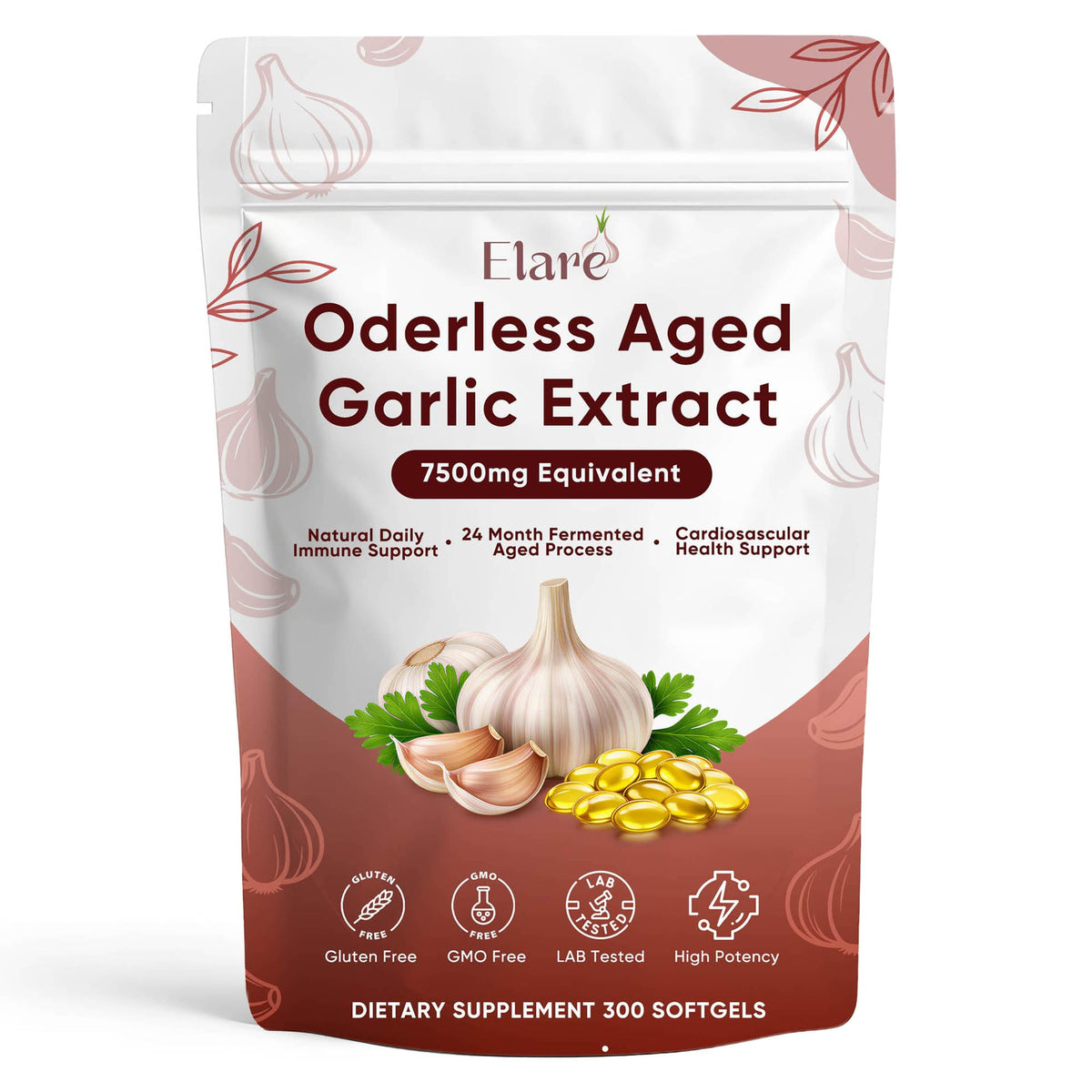 ELARE Odourless Garlic Softgels 60 count bottle front view