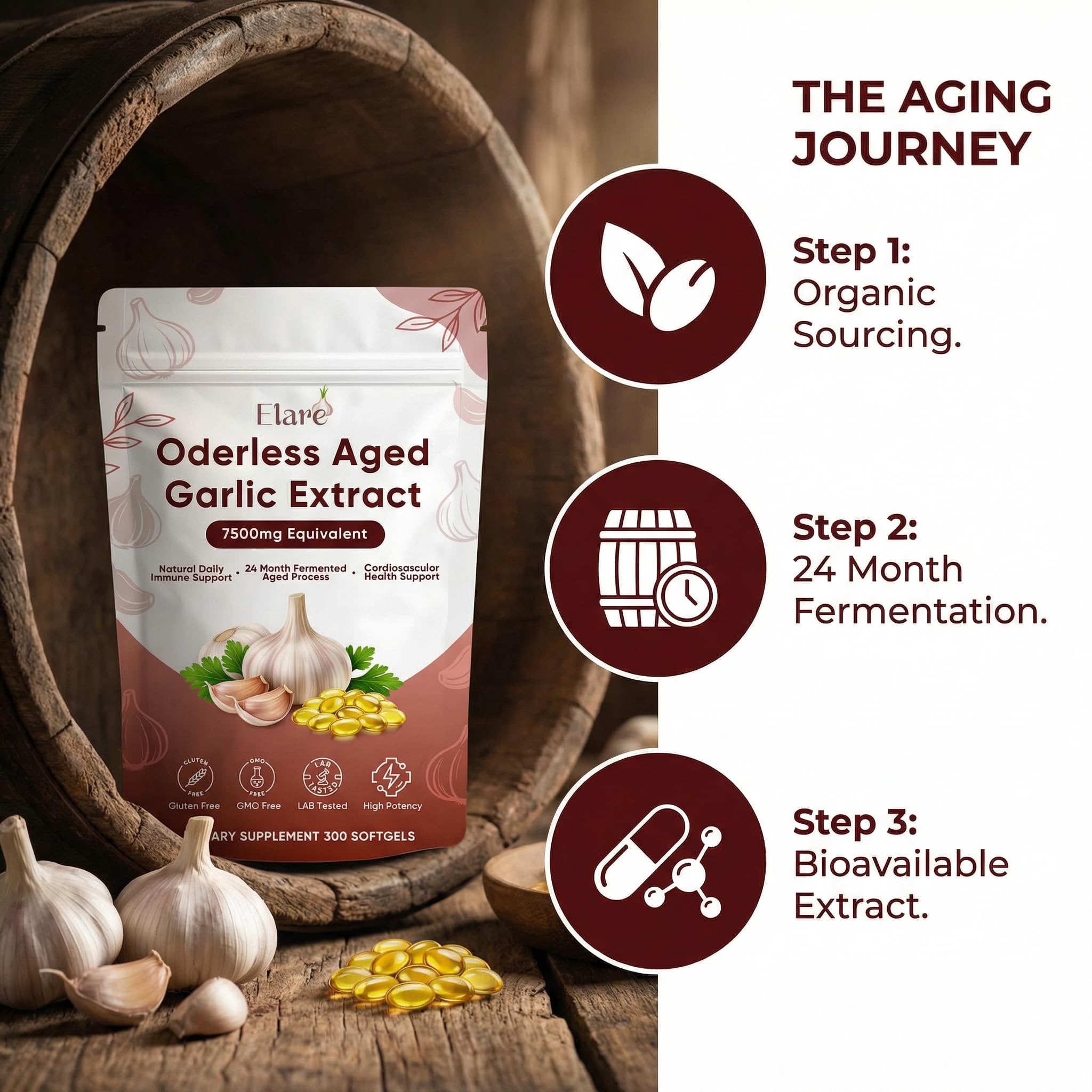 ELARE Odourless Garlic Softgels close-up of softgel
