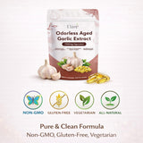 ELARE Odourless Garlic Softgels on a wooden table