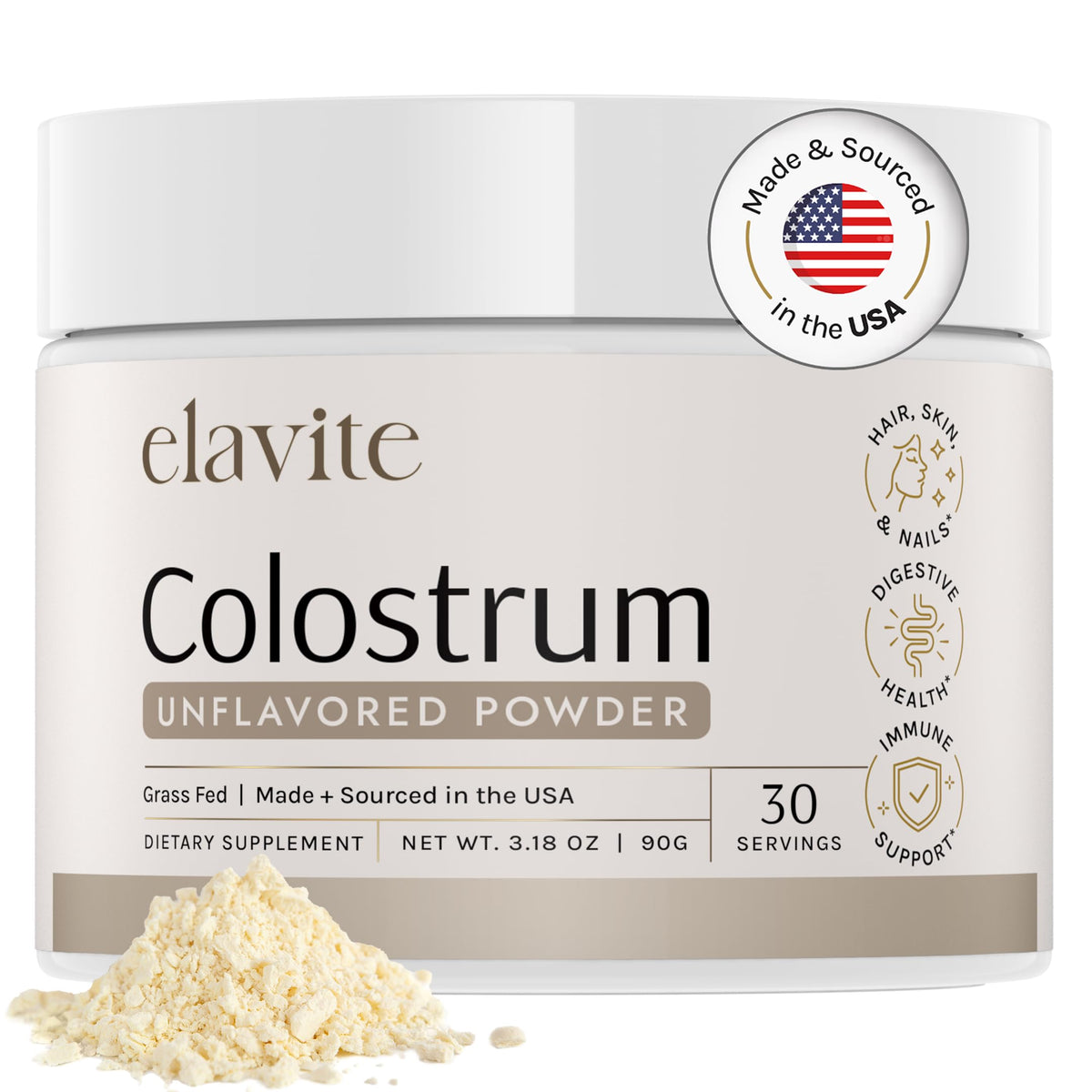 Elavite Bovine Colostrum Powder 141g front view packaging