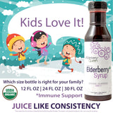 Elderberry Queen Elderberry Syrup 1352g in a glass with berries