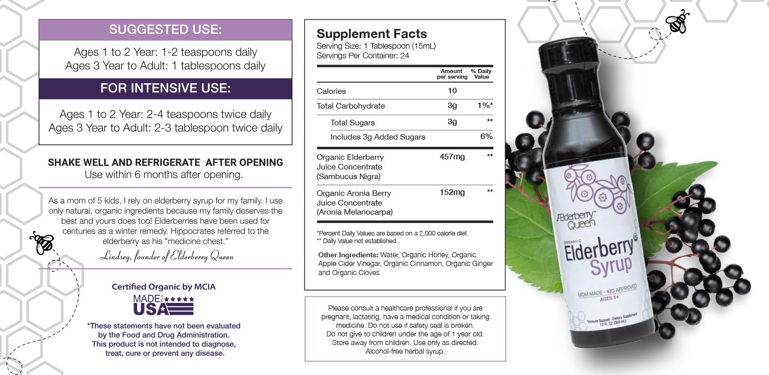 Elderberry Queen Elderberry Syrup 440g bottle with label