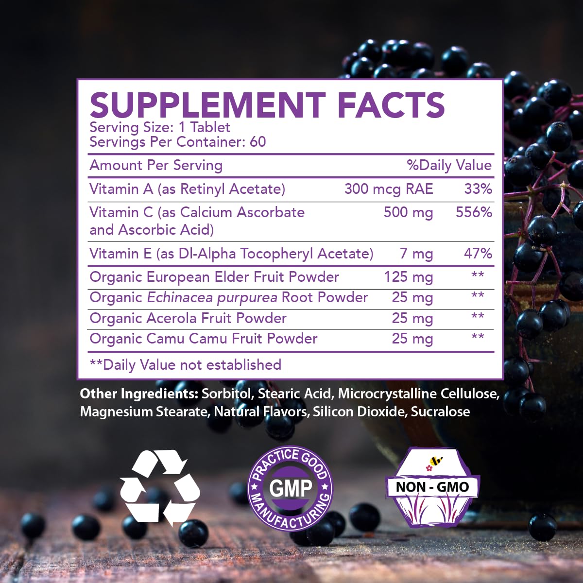 Elderberry Queen Vitamin C Chewables packaging details