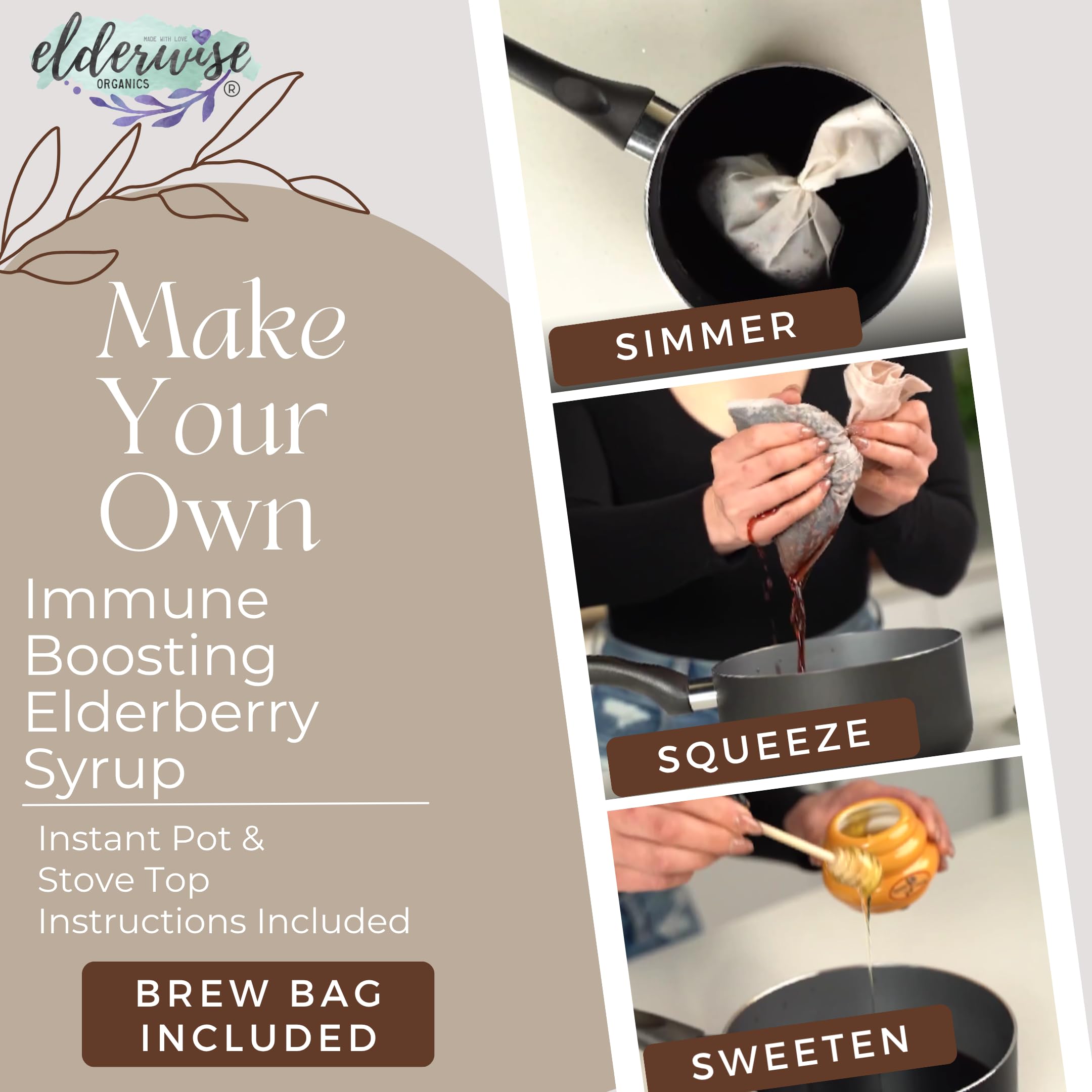 Elderwise Organics Elderberry Syrup Kit contents displayed on a kitchen counter