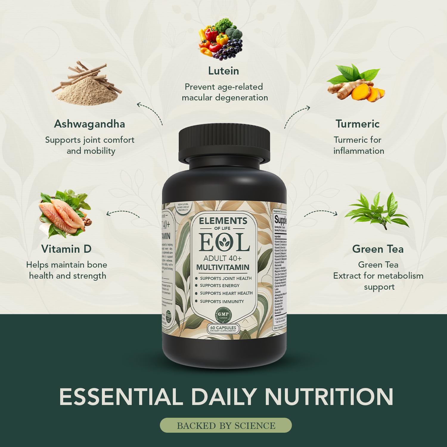 Elements of Life Multivitamins for Adults 150g on a wooden table