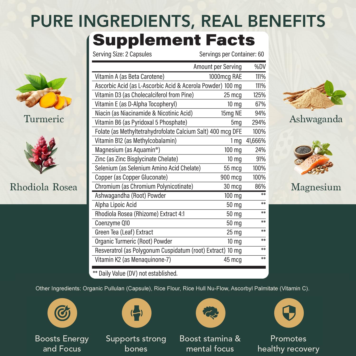 Elements of Life Multivitamins for Men ingredients list on packaging