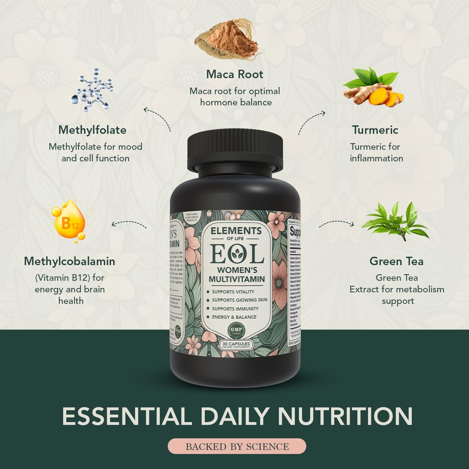 Elements of Life Women's Multivitamin 60 Capsules in a natural setting
