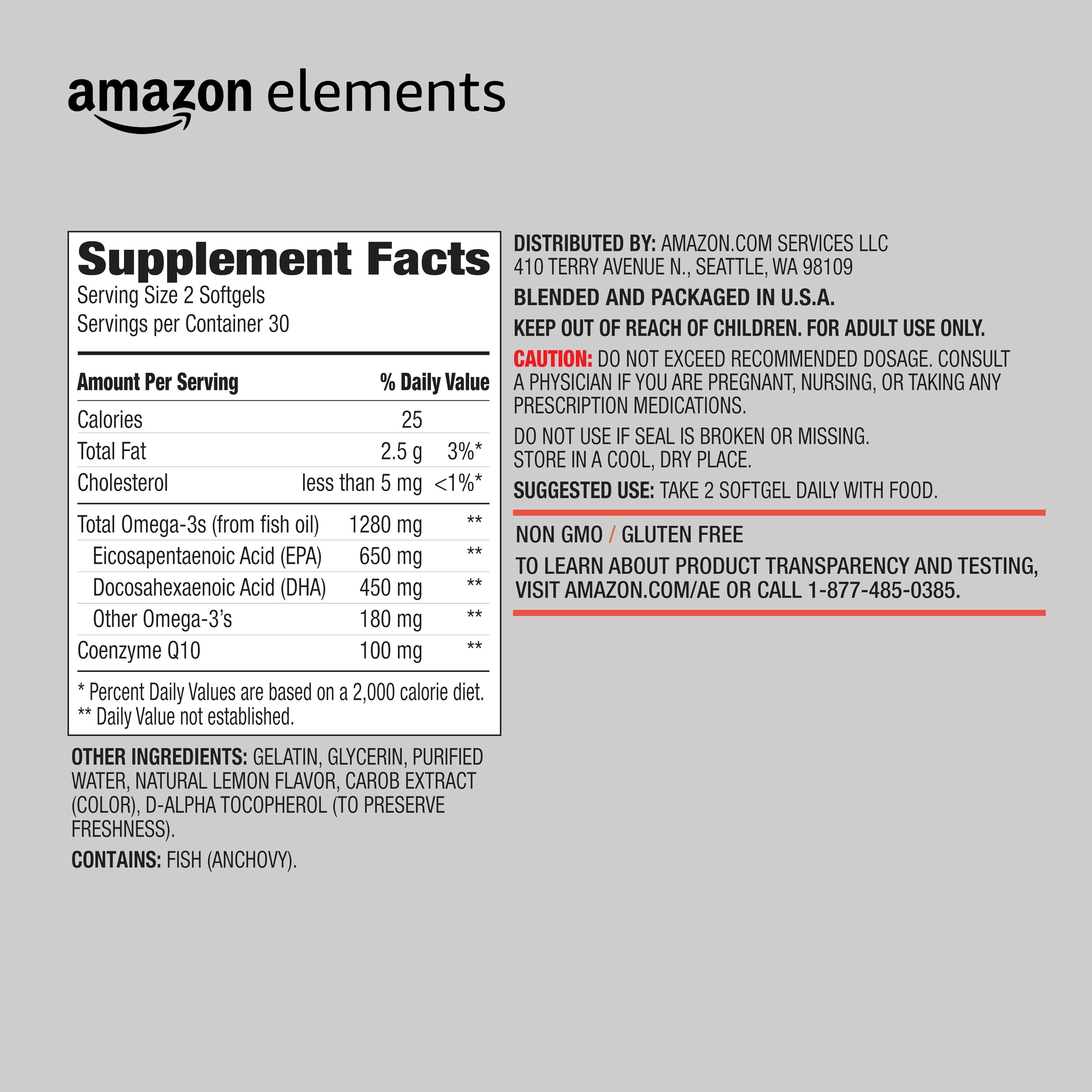 Elements Omega-3 Fish Oil Softgels bottle with label