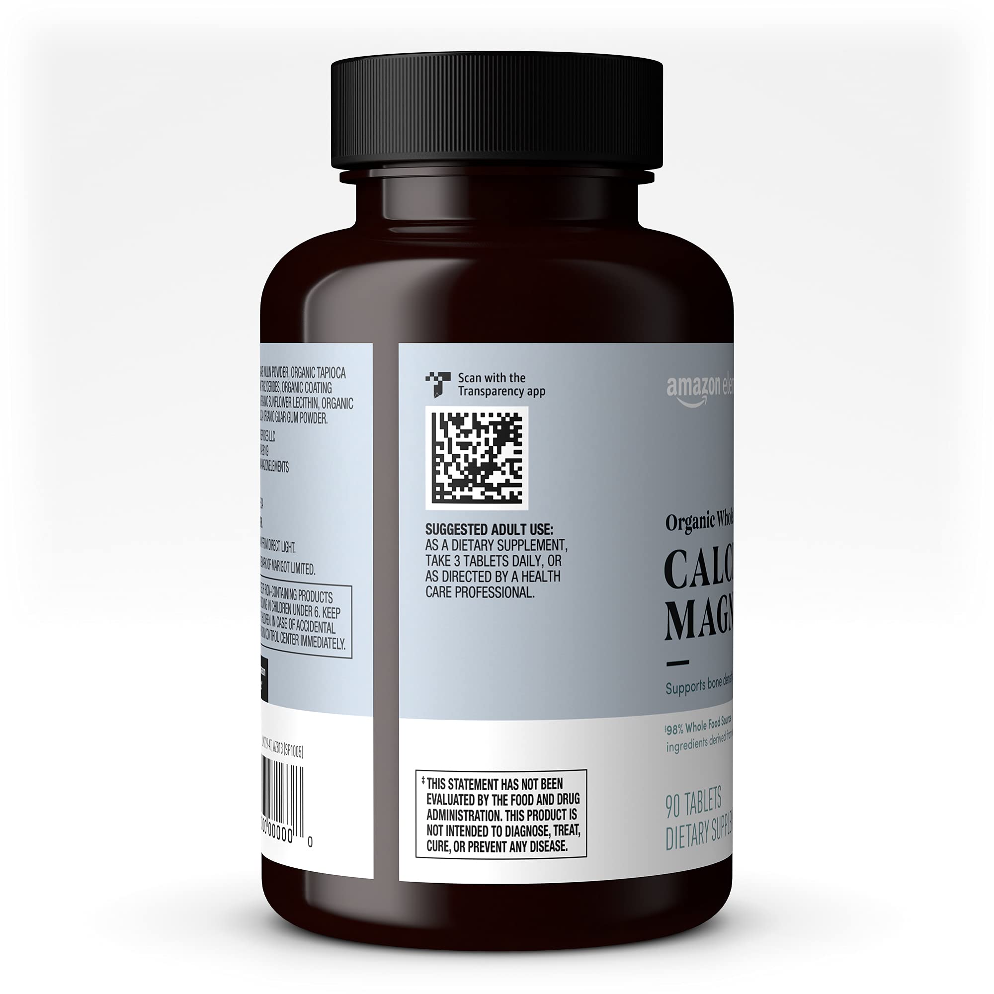 Elements Organic Whole Food Calcium & Magnesium 90 Tablets bottle side view
