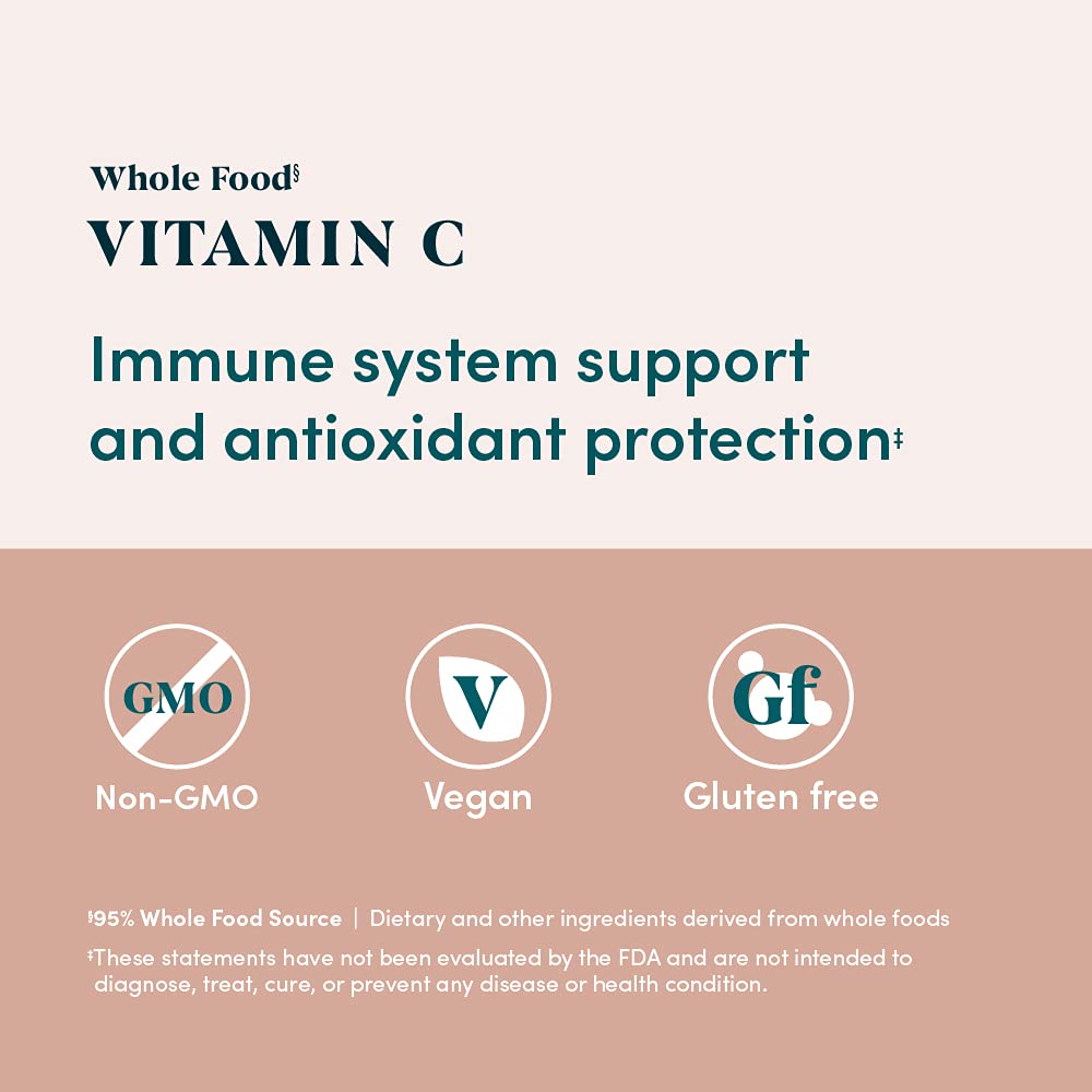 Elements Whole Food Vitamin C 60 Capsules on a wooden table
