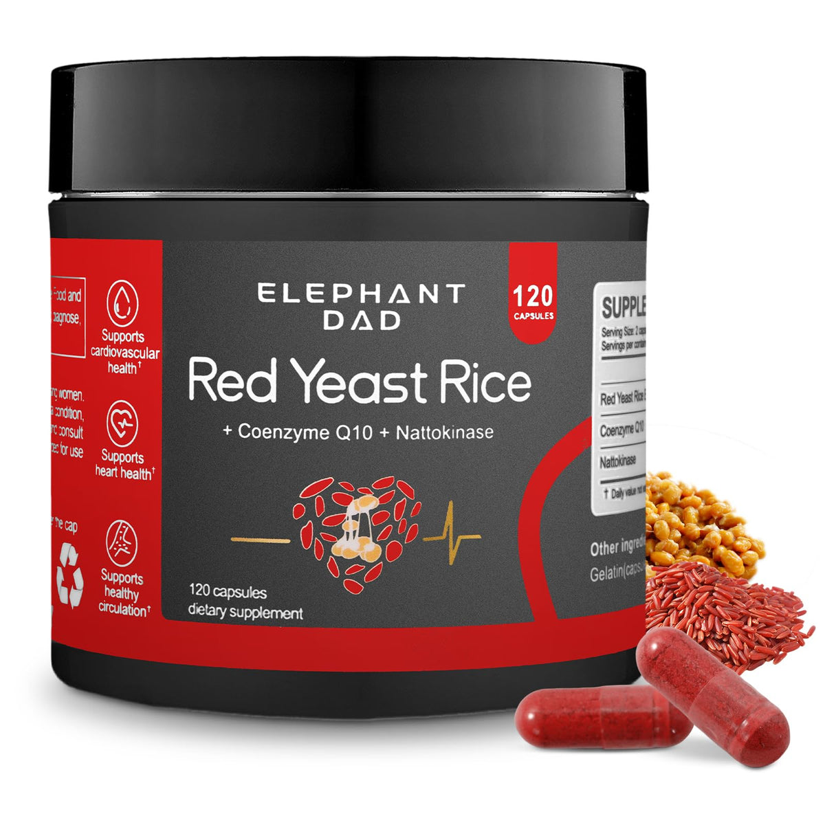 Elephant dad Red Yeast Rice Supplement bottle front view