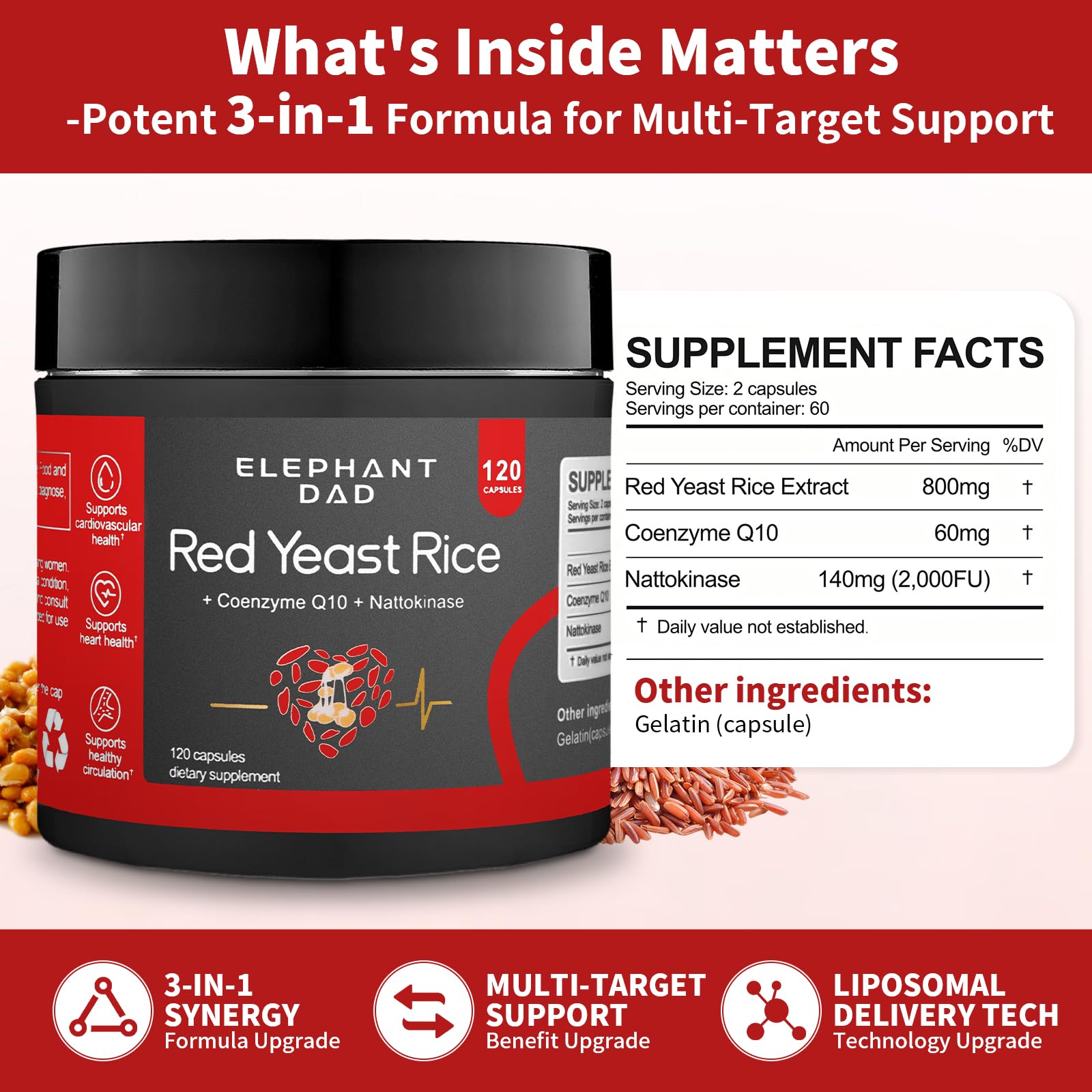 Elephant dad Red Yeast Rice Supplement with fresh herbs