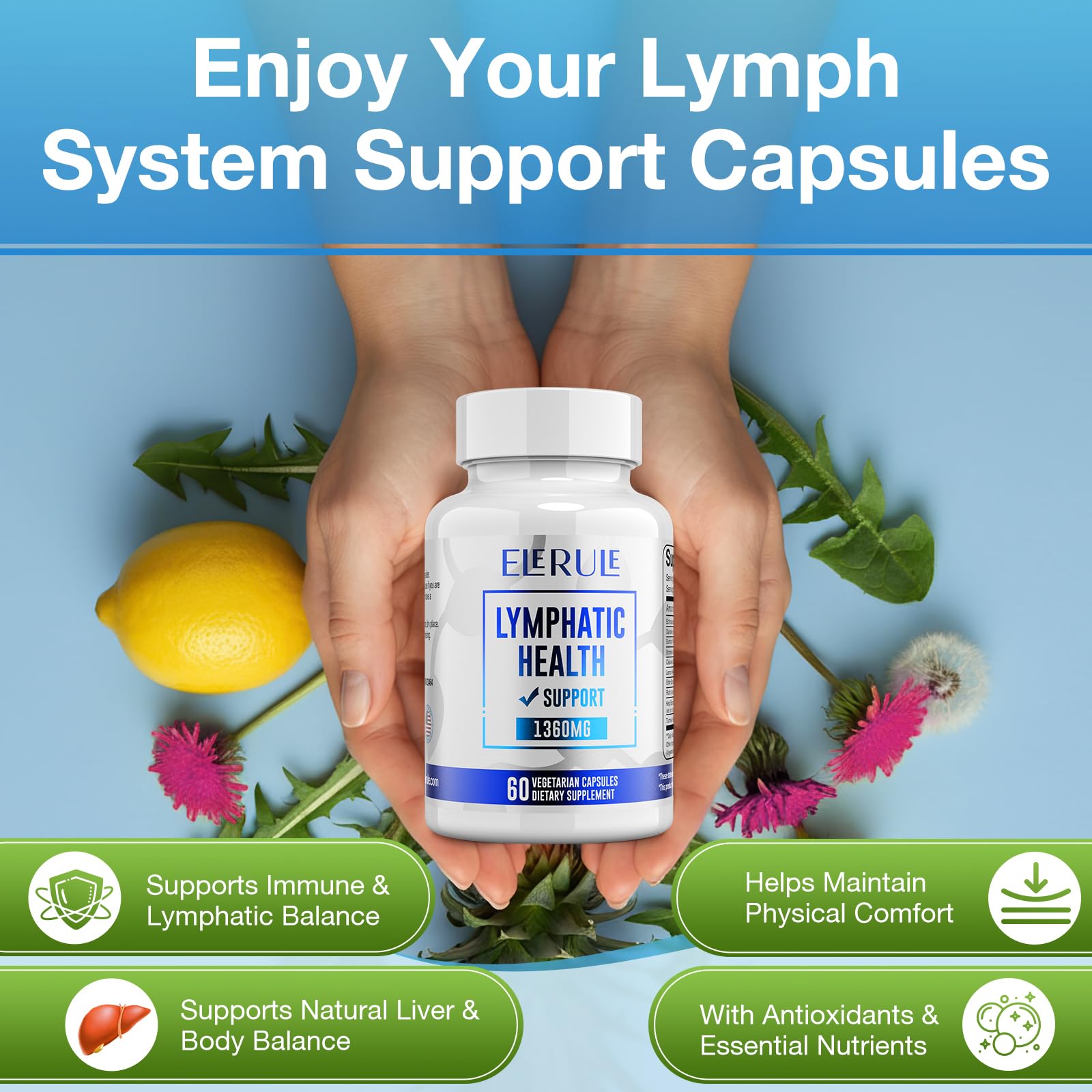 ELERULE Echinacea Lymphatic Support Capsules bottle with label