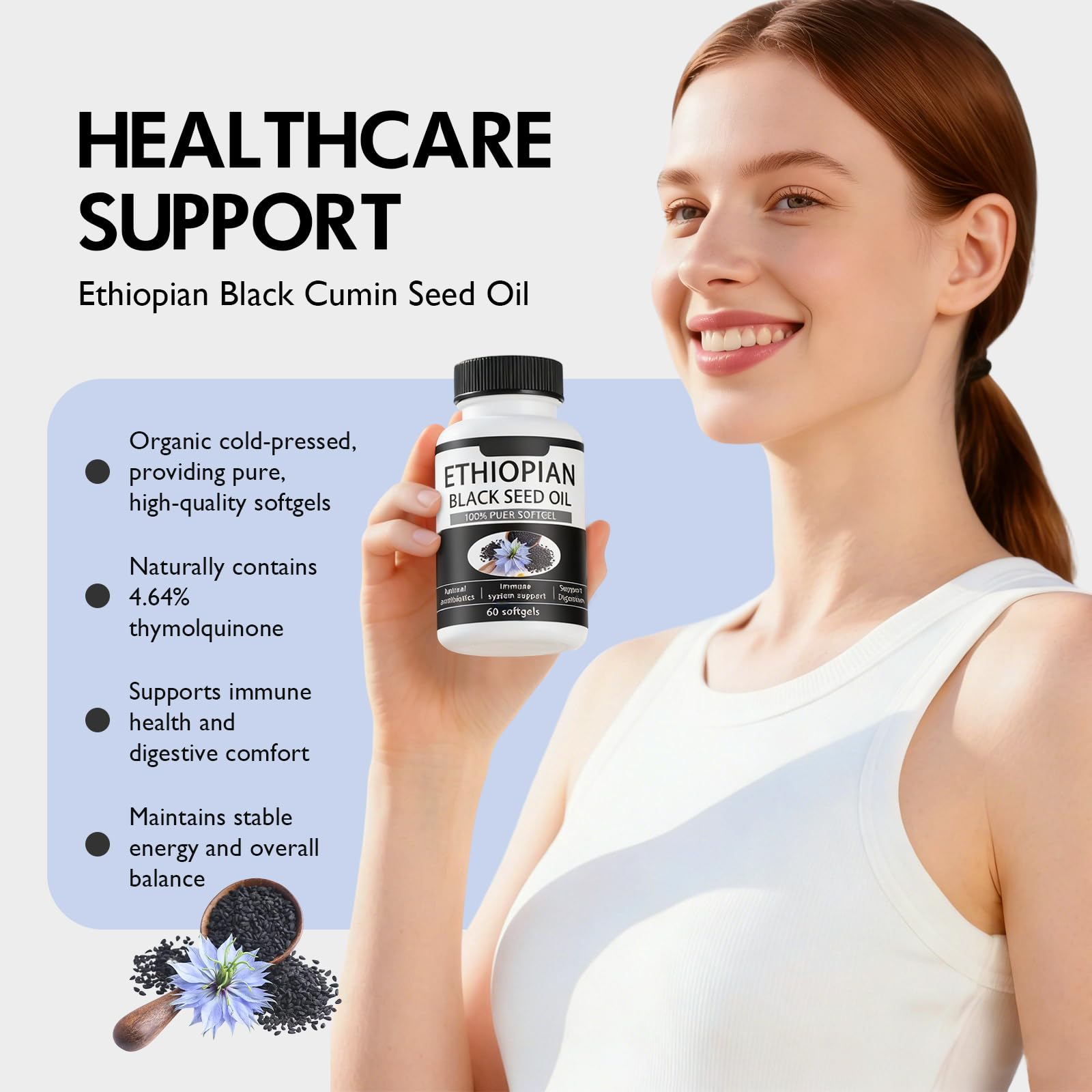elesysy Black Seed Oil Softgels back view with ingredient list
