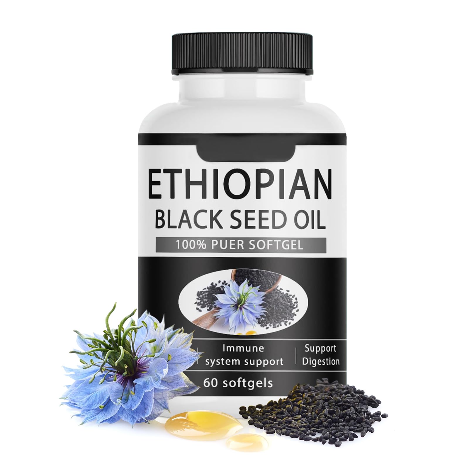 elesysy Black Seed Oil Softgels front view with packaging