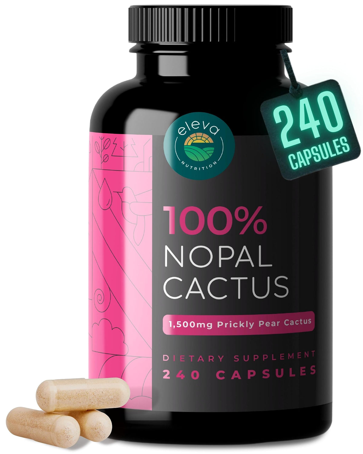 Eleva Nutrition Nopal Cactus Capsules bottle front view