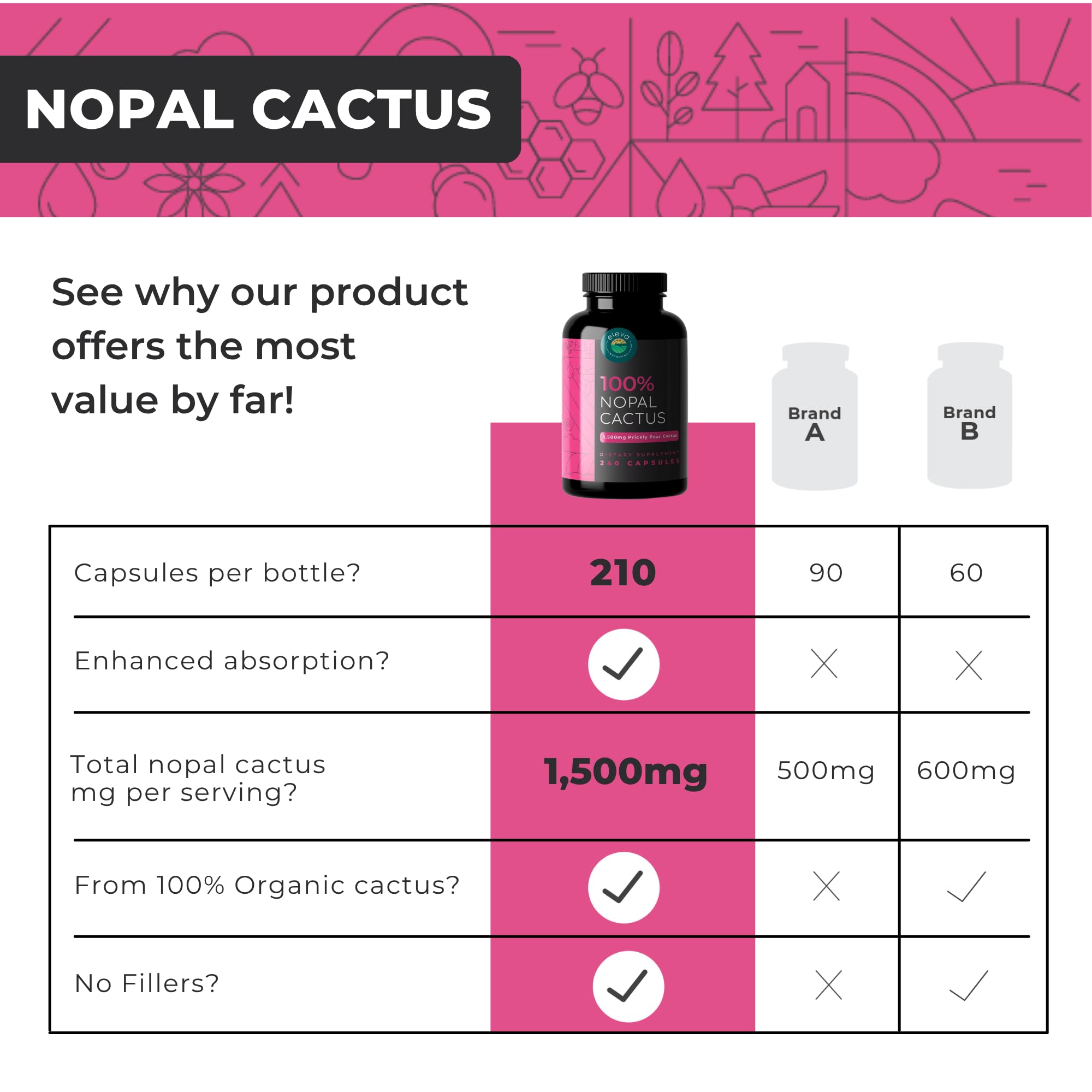 Eleva Nutrition Nopal Cactus Capsules on a wooden table