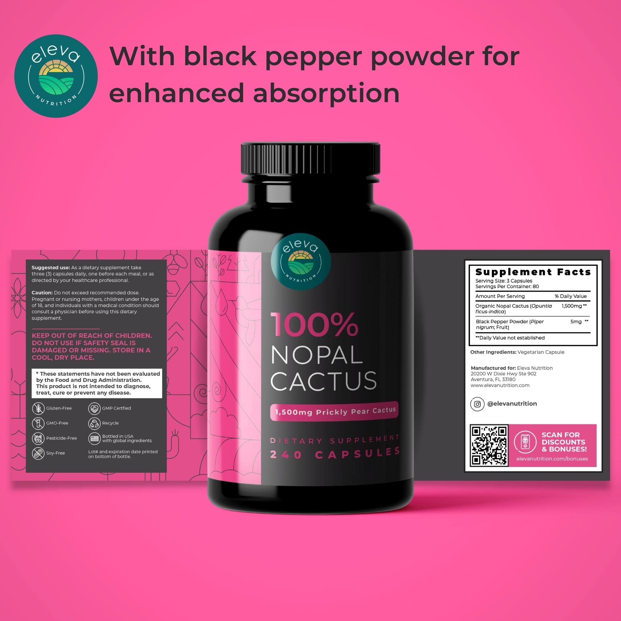 Eleva Nutrition Nopal Cactus Capsules with ingredients list