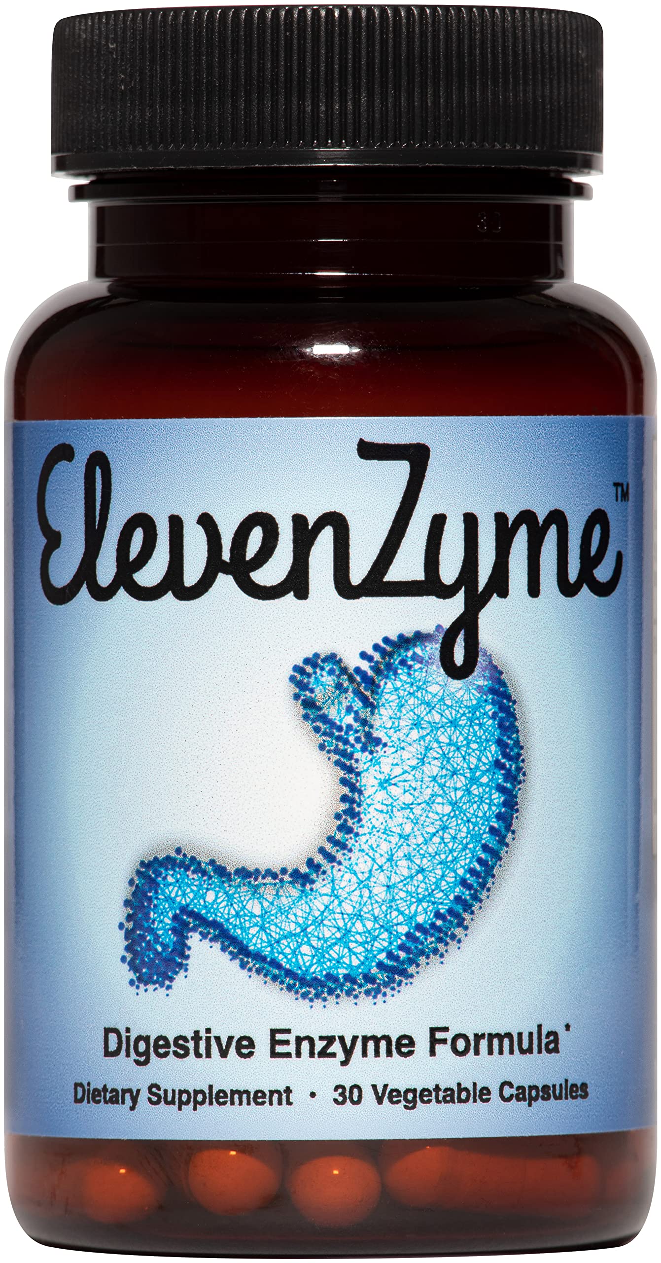 ElevenZyme Multi-Enzyme Supplement front view with 30 vegetable capsules