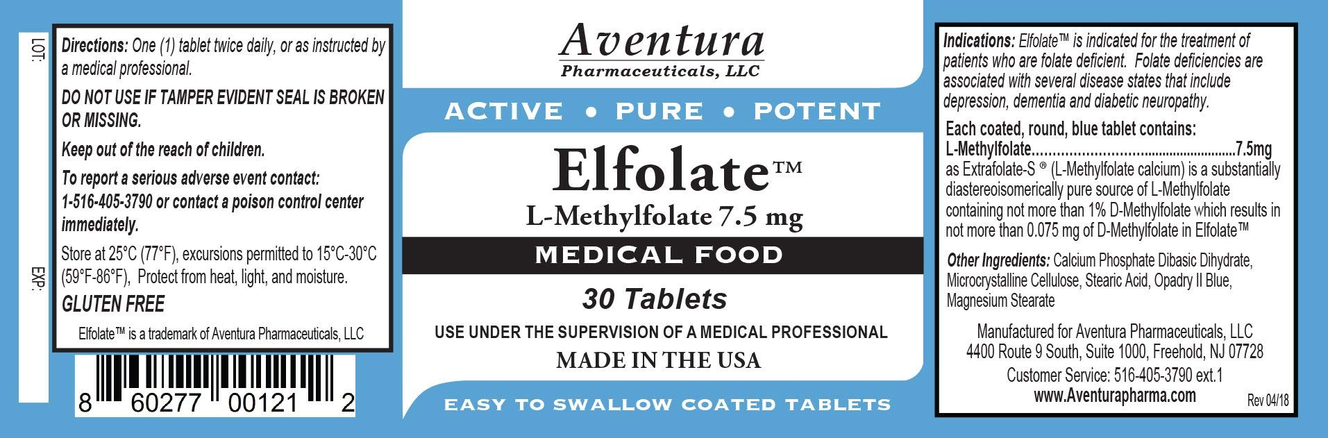 ELFOLATE L-Methylfolate 7.5mg supplement side view
