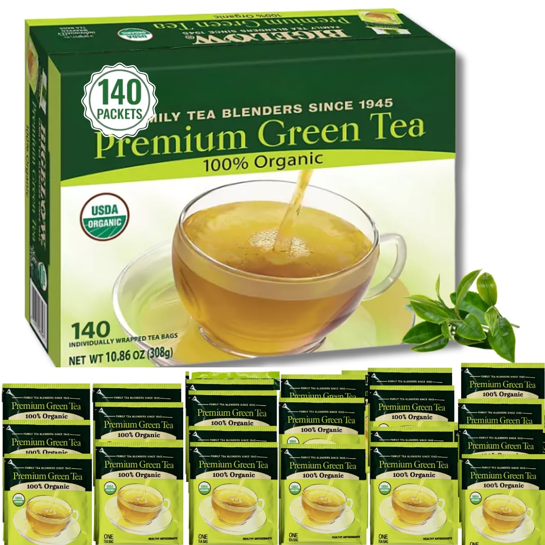 ELI&VAL Organic Green Tea 140 individually wrapped bags front view