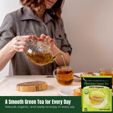ELI&VAL Organic Green Tea bags in a cup with hot water