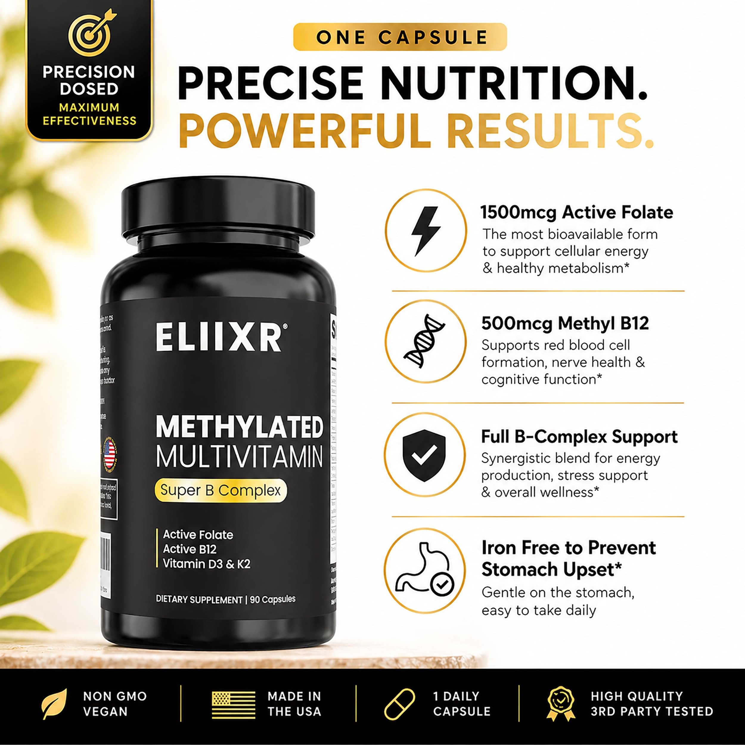 Eliixr Complete Methylated Multivitamin vegetarian capsules