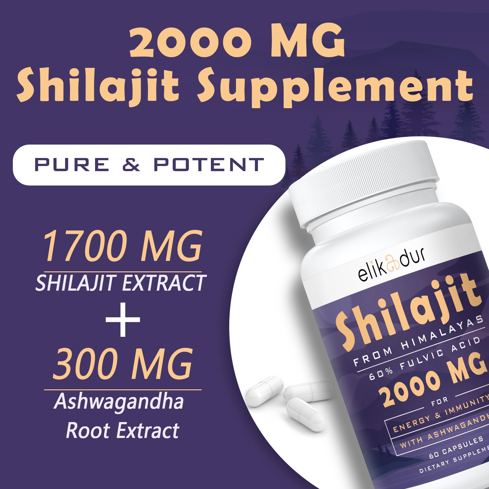 Elikadur Shilajit Capsules 2000mg back view