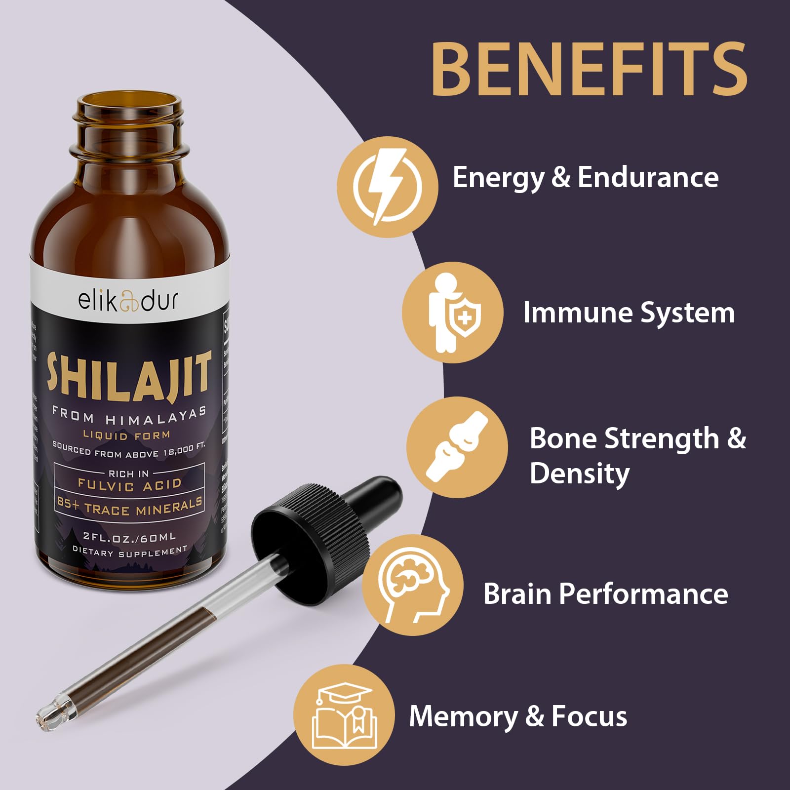 Elikadur Shilajit drops in use with water