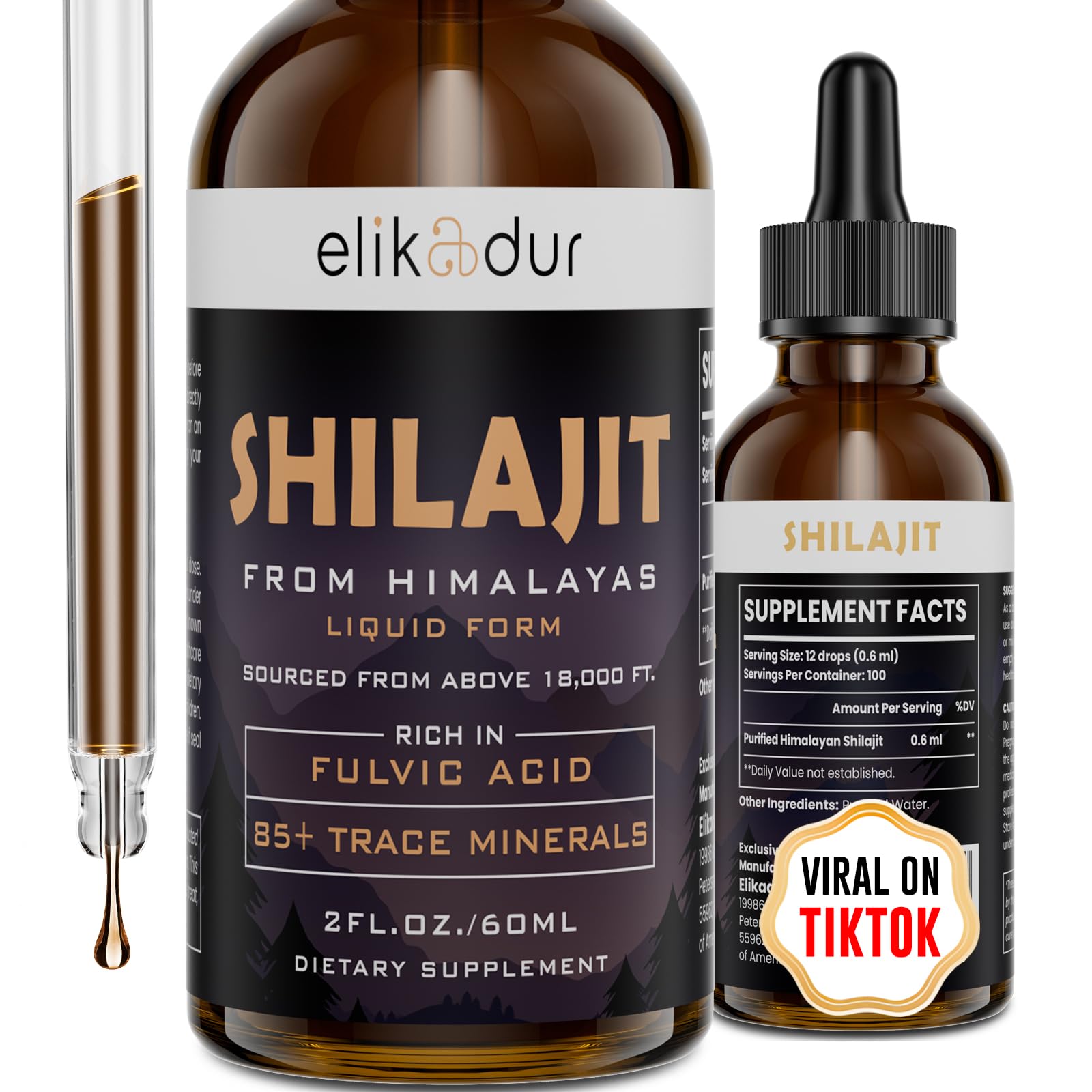 Elikadur Shilajit Himalayan Organic Drops 68g front view