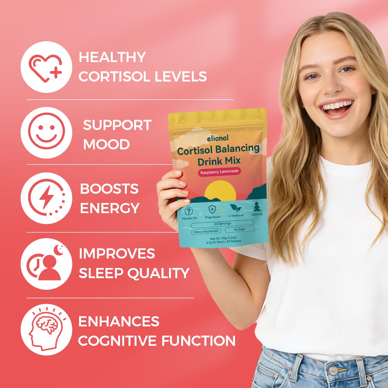 elional Daily Calming Drink Mix ingredients list on packaging