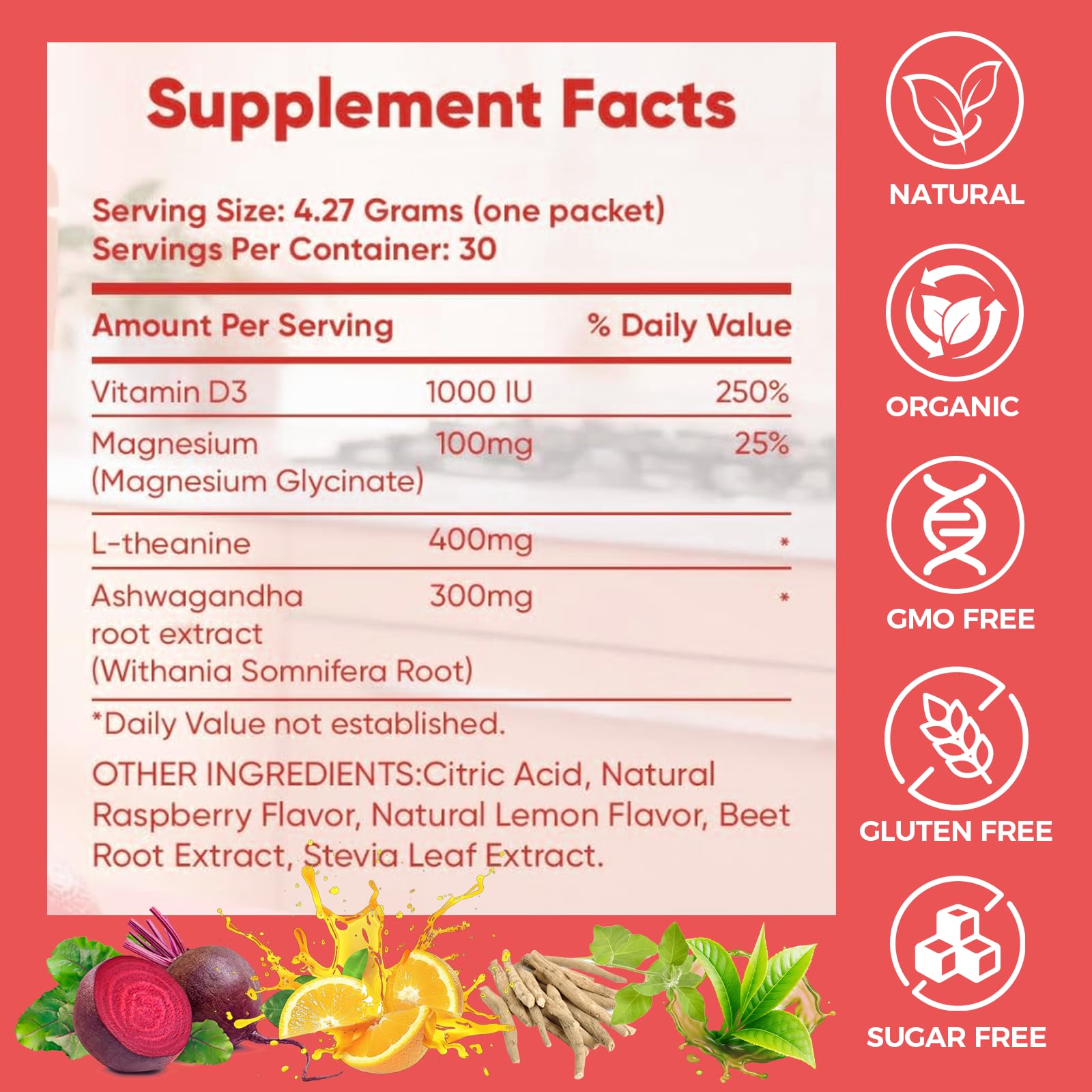 elional Daily Calming Drink Mix powder in a glass of water
