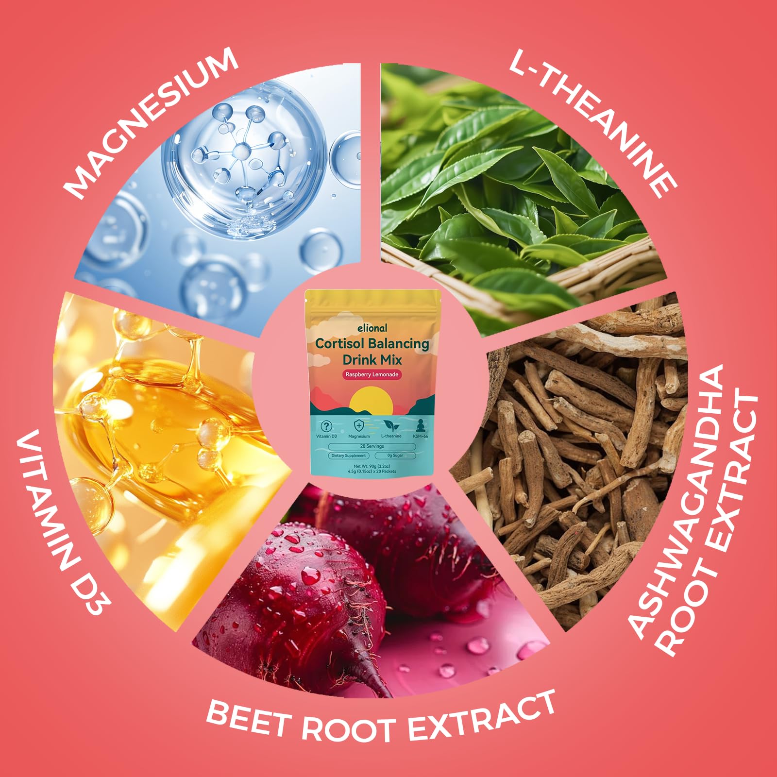 elional Daily Calming Drink Mix served in a bowl with a spoon