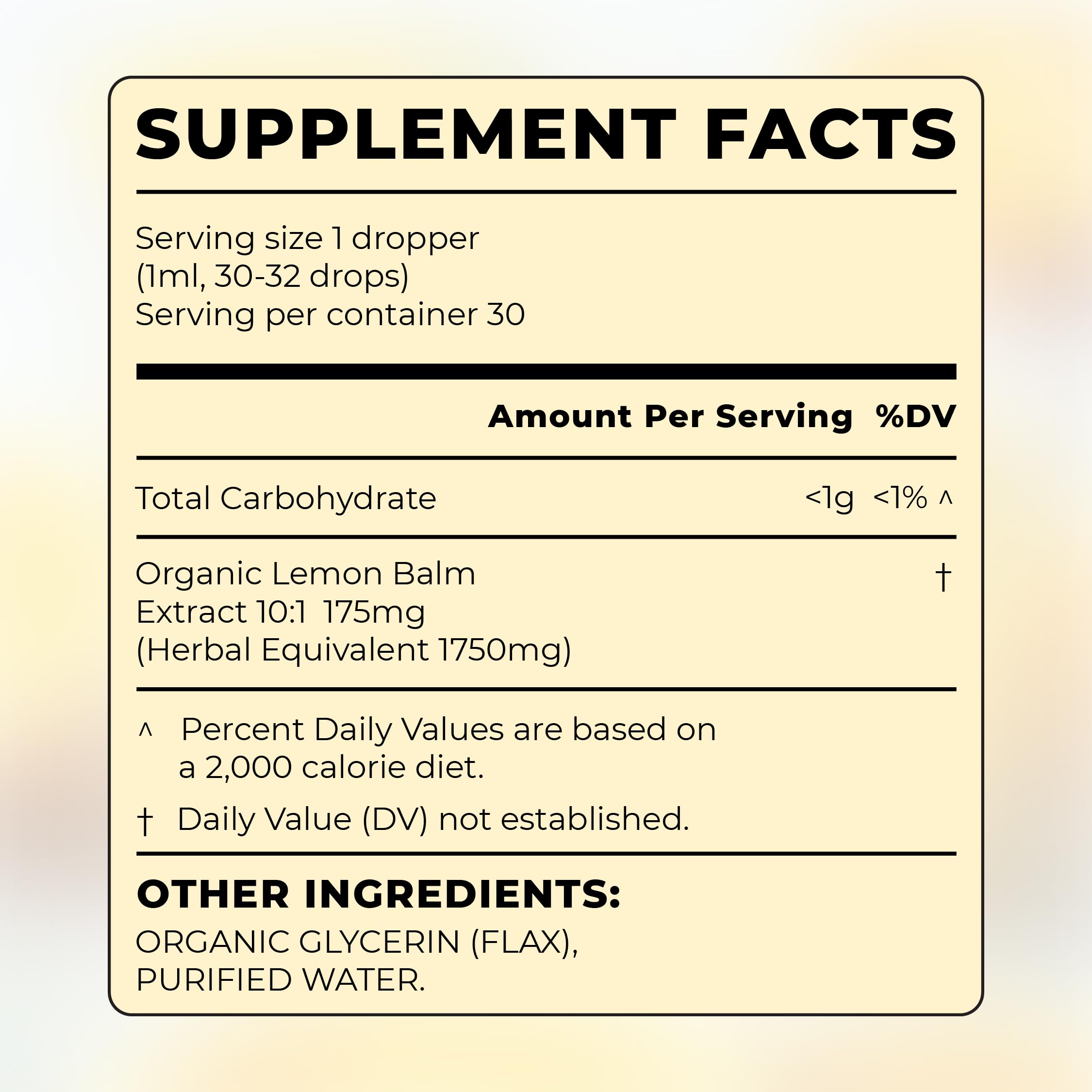 Eliré Sleep Supplement 10:1 Lemon Balm Extract with measuring dropper
