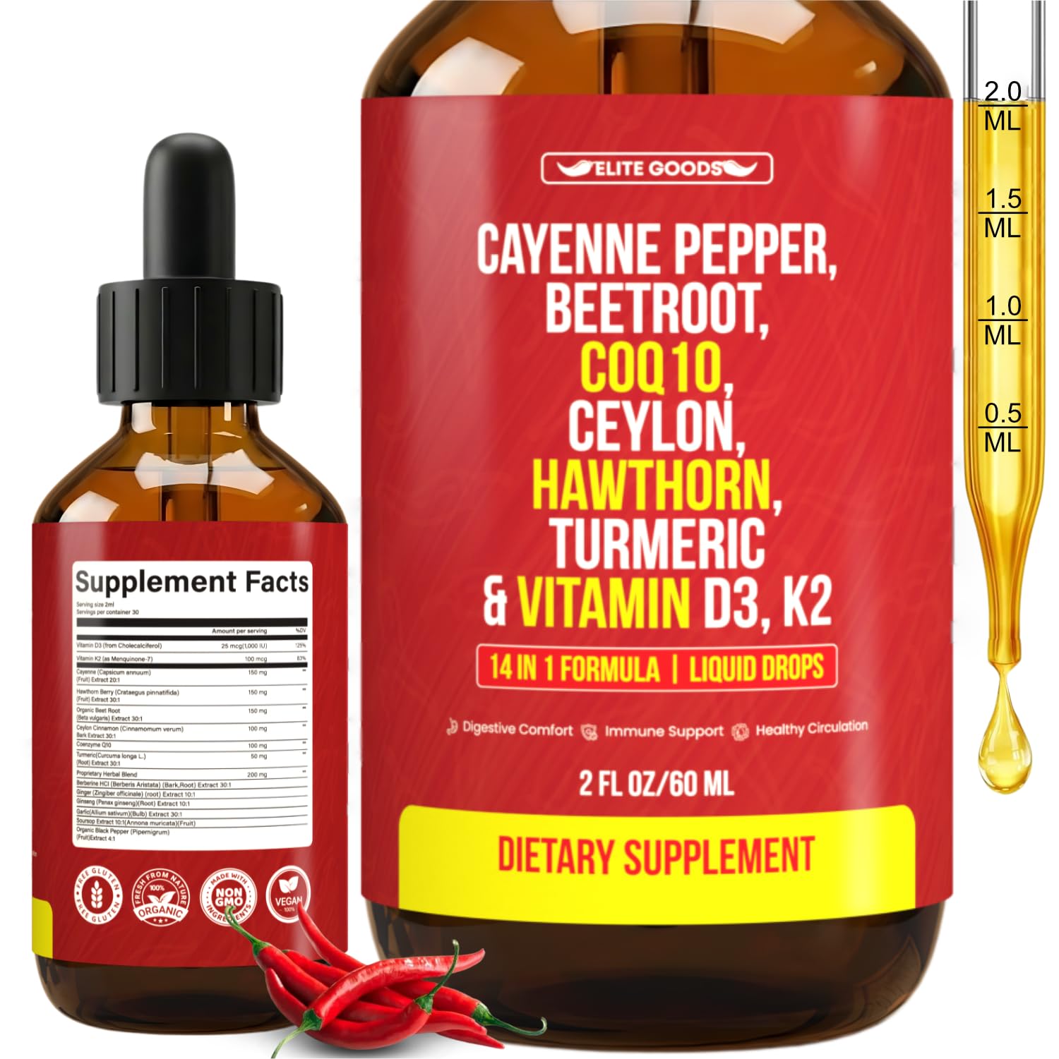 Elite Goods Cayenne Pepper Herbal Supplement 60ml front view