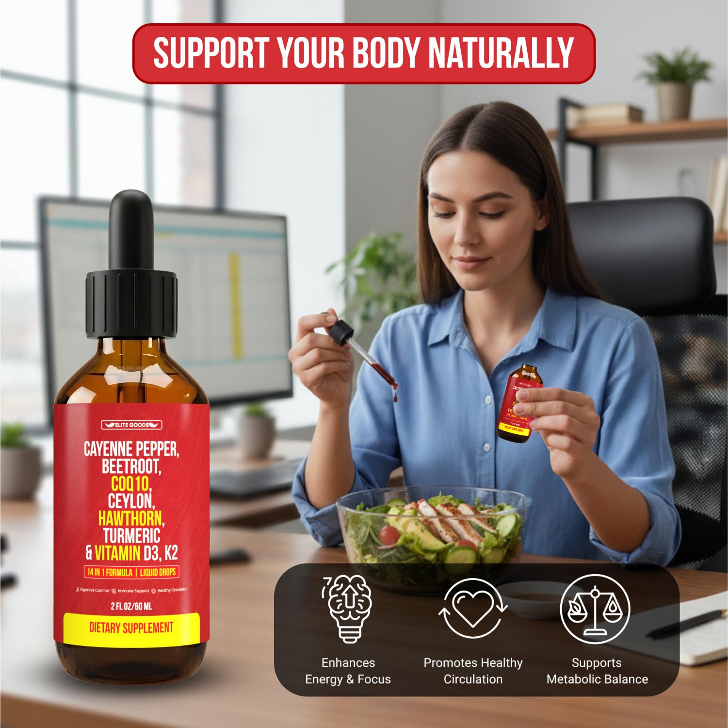 Elite Goods Cayenne Pepper Herbal Supplement 60ml lifestyle scene