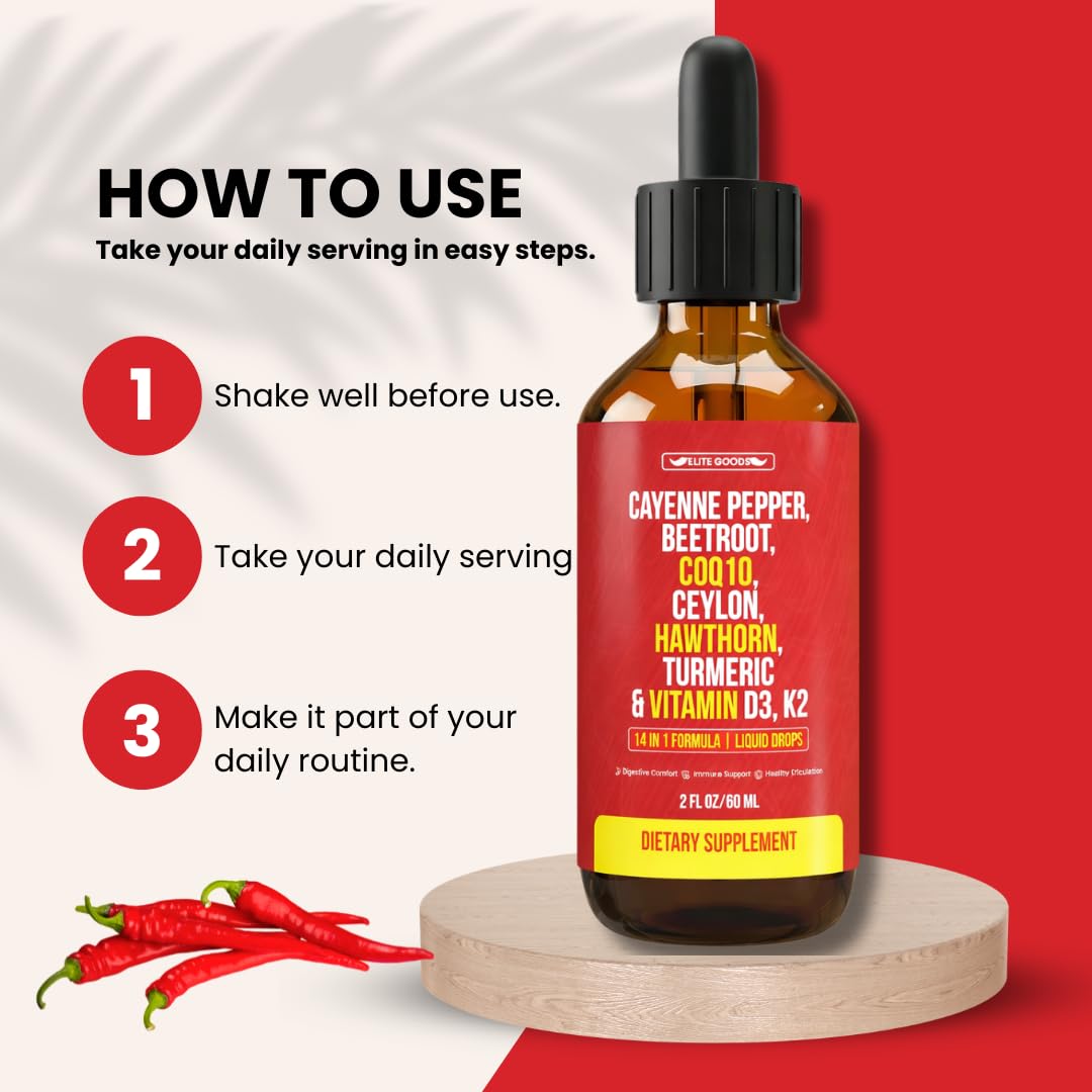 Elite Goods Cayenne Pepper Herbal Supplement 60ml with measuring spoon