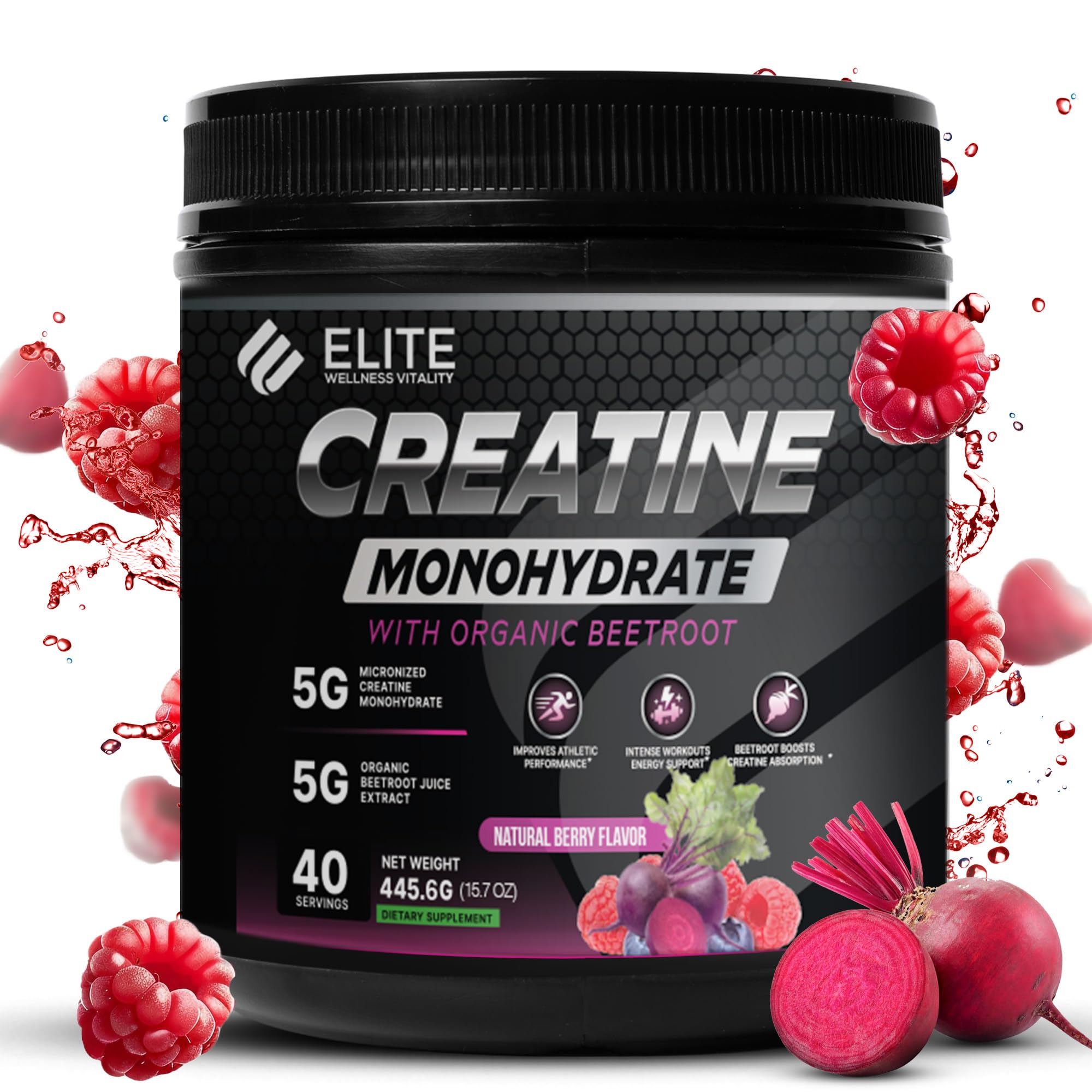 ELITE WELLNESS VITALITY Creatine Monohydrate 445g front view